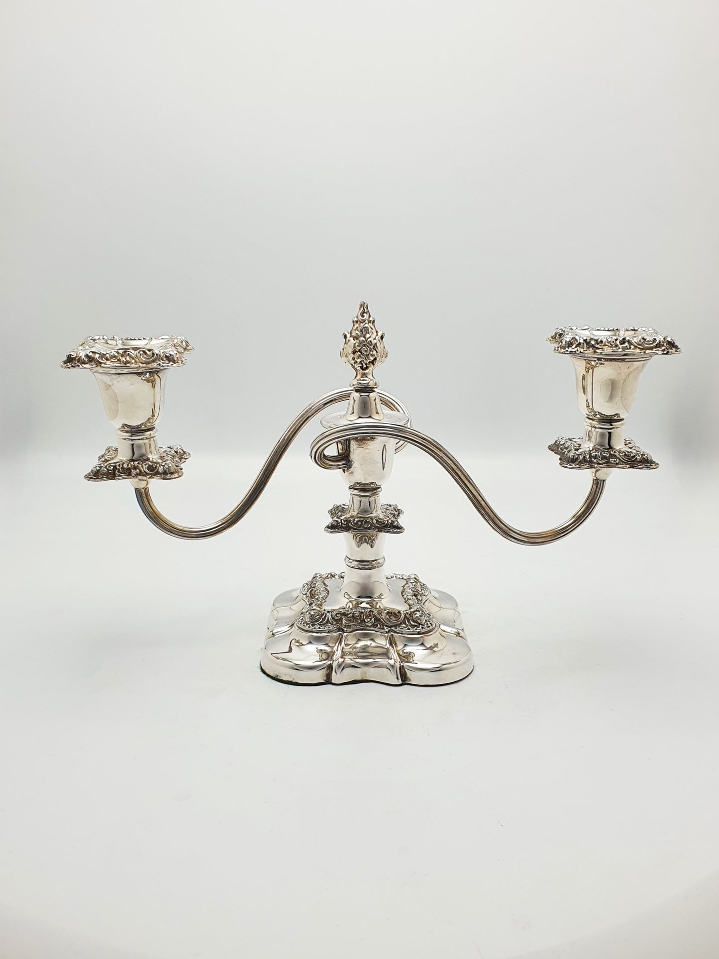 Excellent Pair of Antique Silver-Plated Rococo Revival Low Candelabra – circa 1920