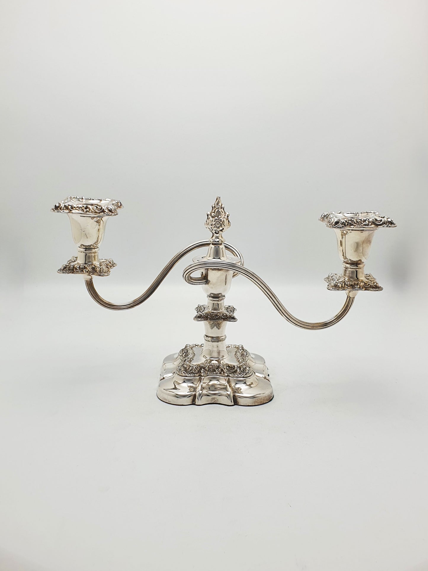 Excellent Pair of Antique Silver-Plated Rococo Revival Low Candelabra – circa 1920