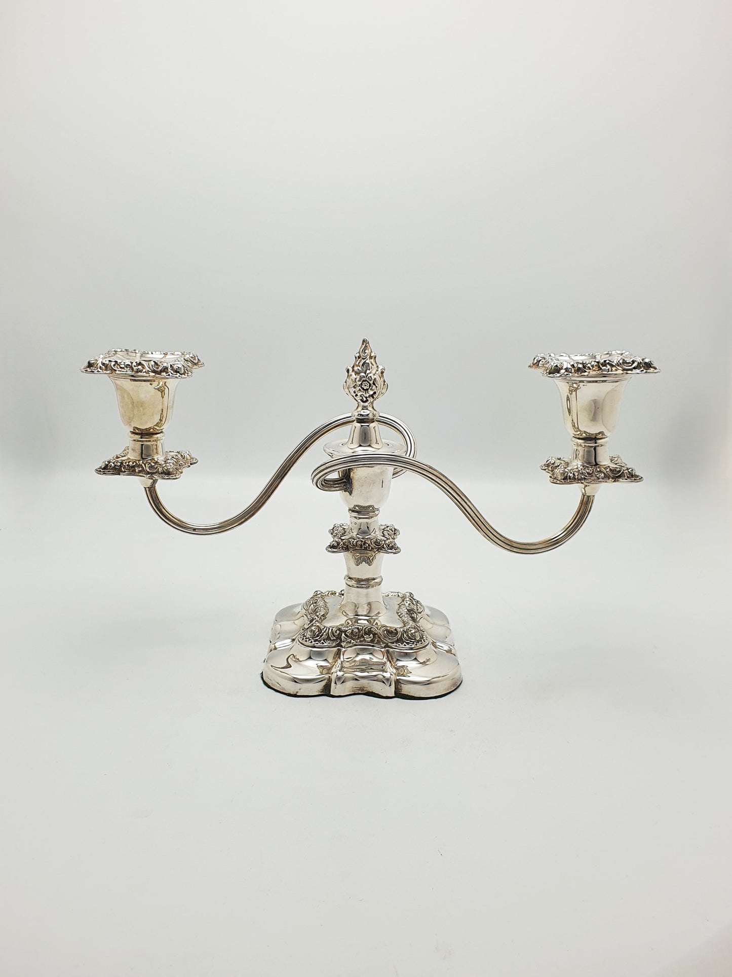 Excellent Pair of Antique Silver-Plated Rococo Revival Low Candelabra – circa 1920