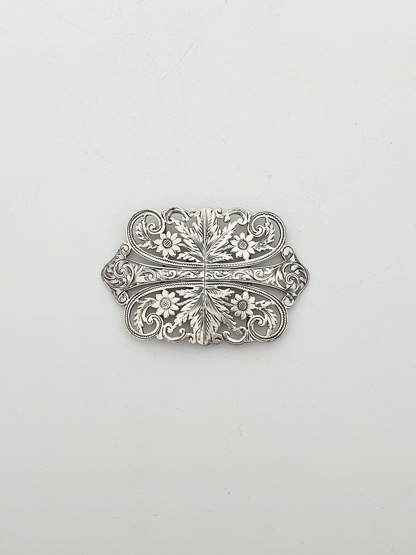Lovely Ornate Antique Sterling Silver Belt Buckle - 1902