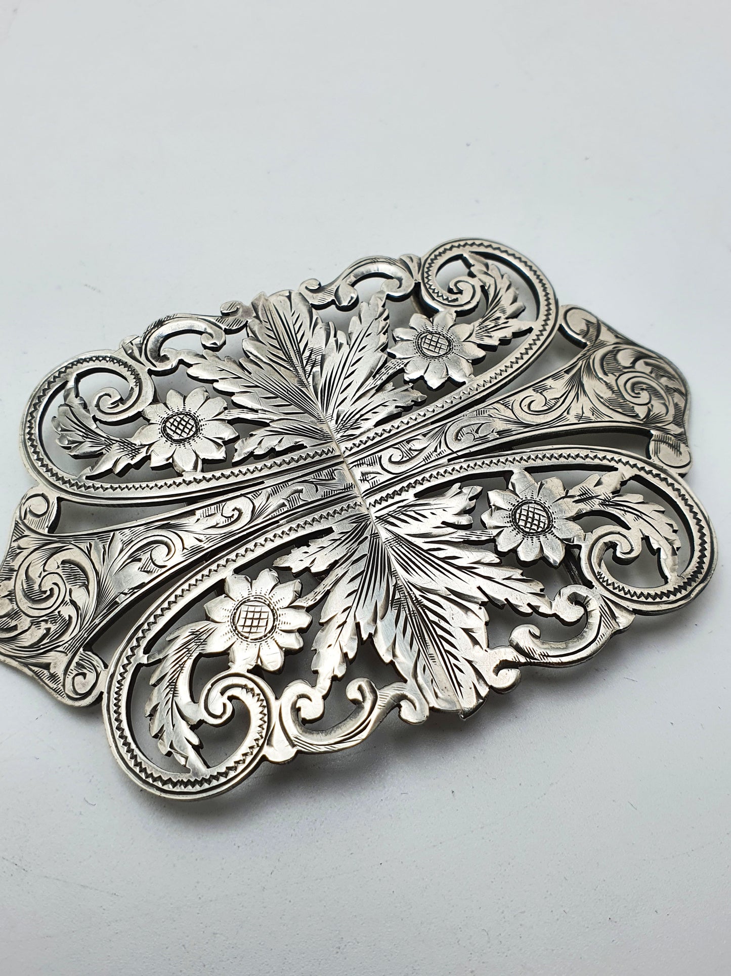 Lovely Ornate Antique Sterling Silver Belt Buckle - 1902