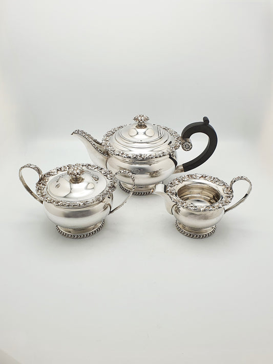 Gorgeous Antique Silver-Plated Three-Piece Tea Set with Ornate Grapevine Detailing – circa 1920