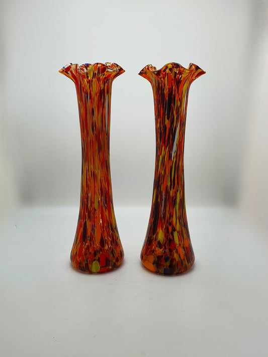 Pair of Large Hand-Blown Art Glass Vases with Vibrant Multicolour Millefiori Design – circa 1930