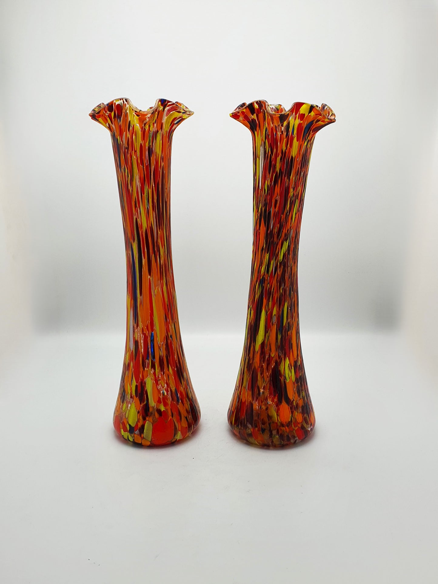 Pair of Large Hand-Blown Art Glass Vases with Vibrant Multicolour Millefiori Design – circa 1930