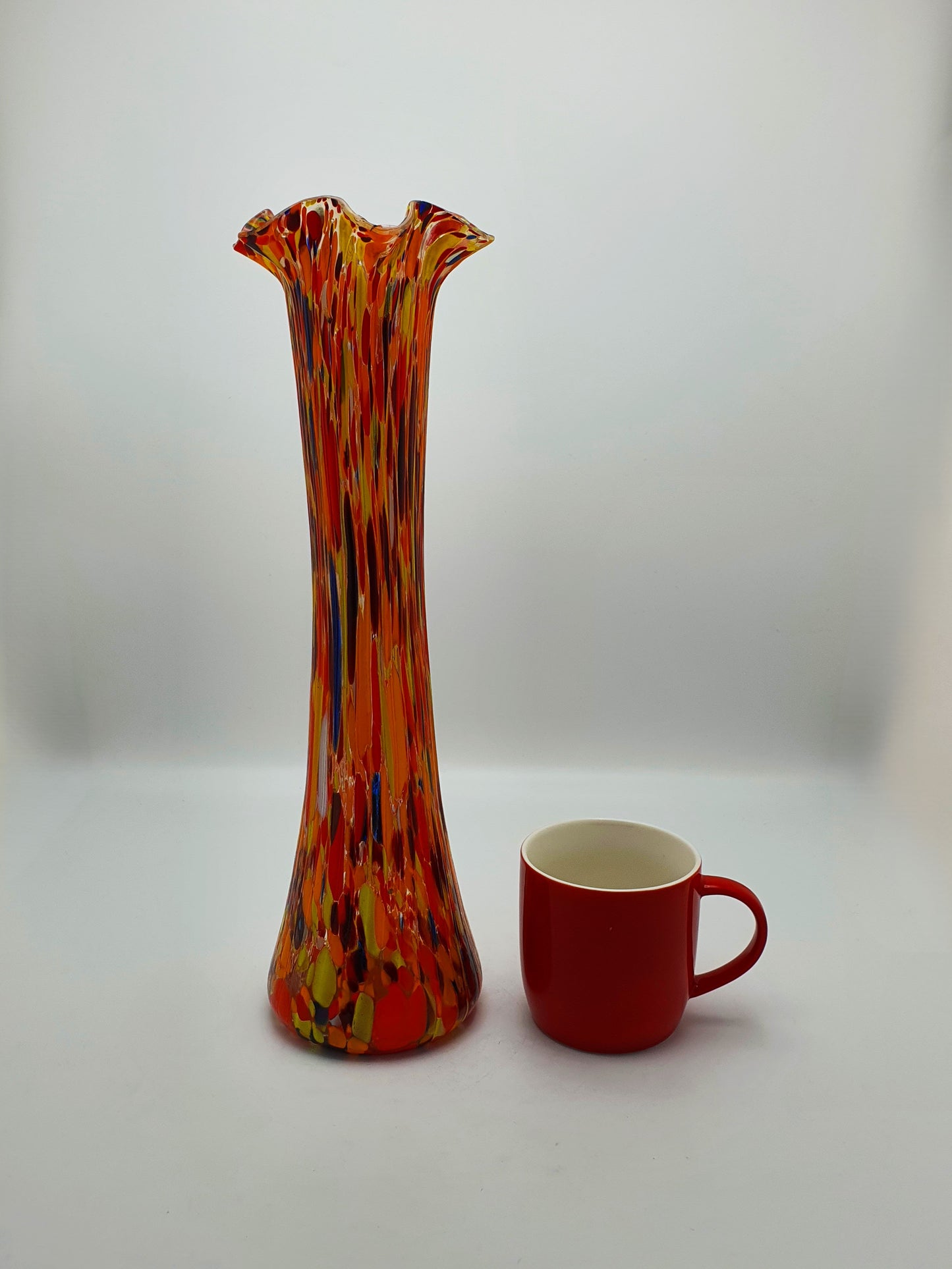 Pair of Large Hand-Blown Art Glass Vases with Vibrant Multicolour Millefiori Design – circa 1930