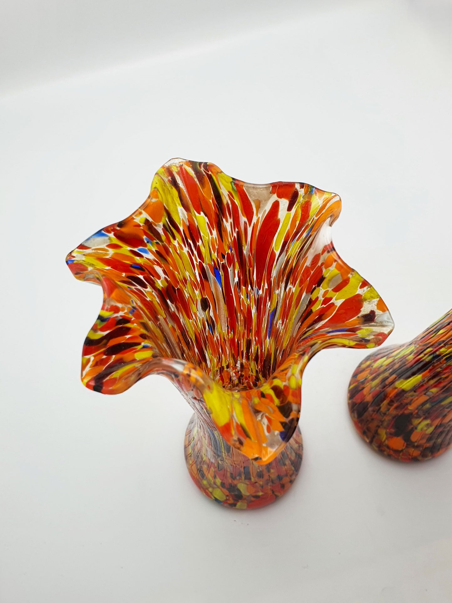 Pair of Large Hand-Blown Art Glass Vases with Vibrant Multicolour Millefiori Design – circa 1930