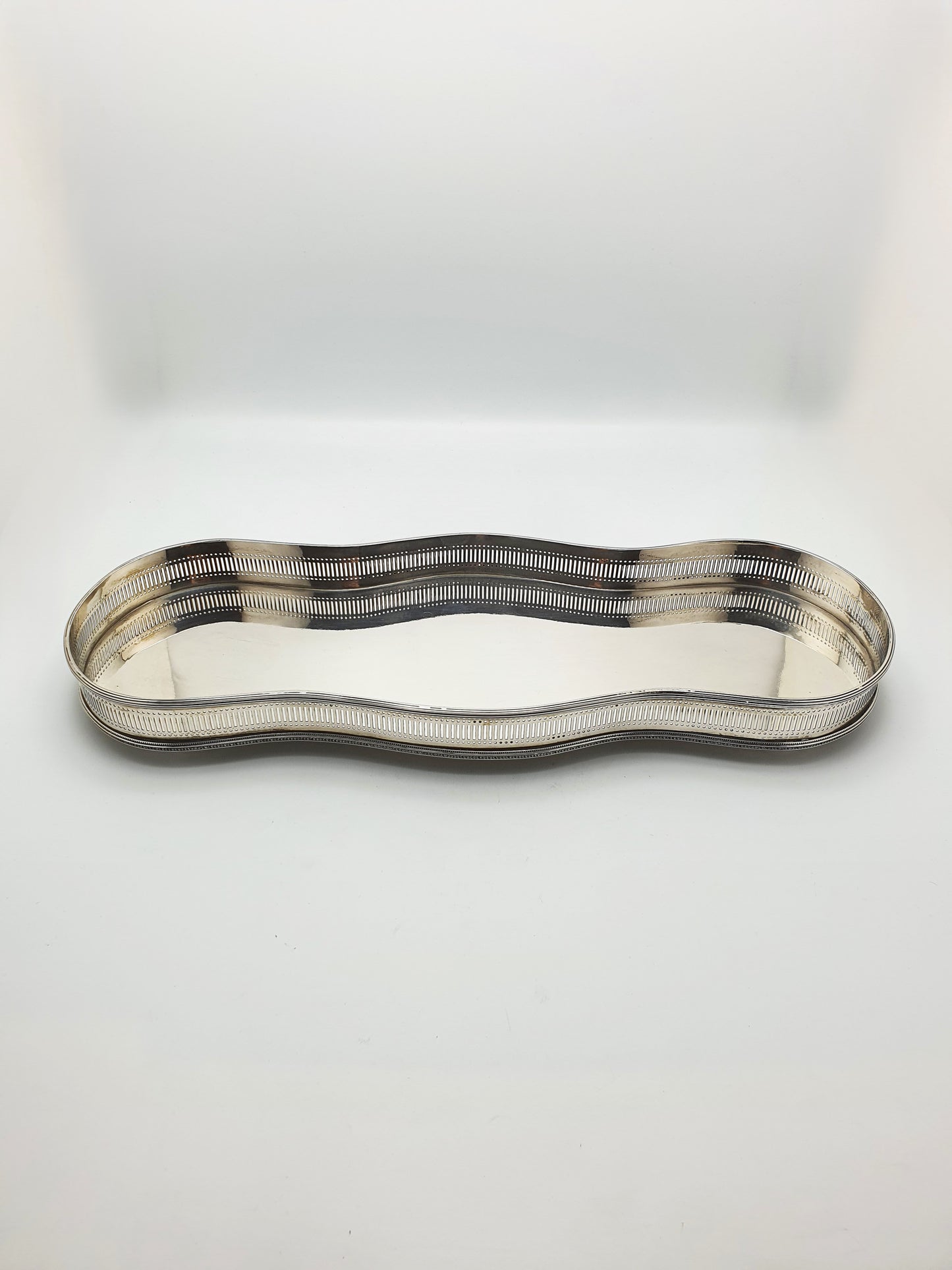 Nice Antique Silver-Plated Gallery Tray with Serpentine Edge and Pierced Sides – circa 1920