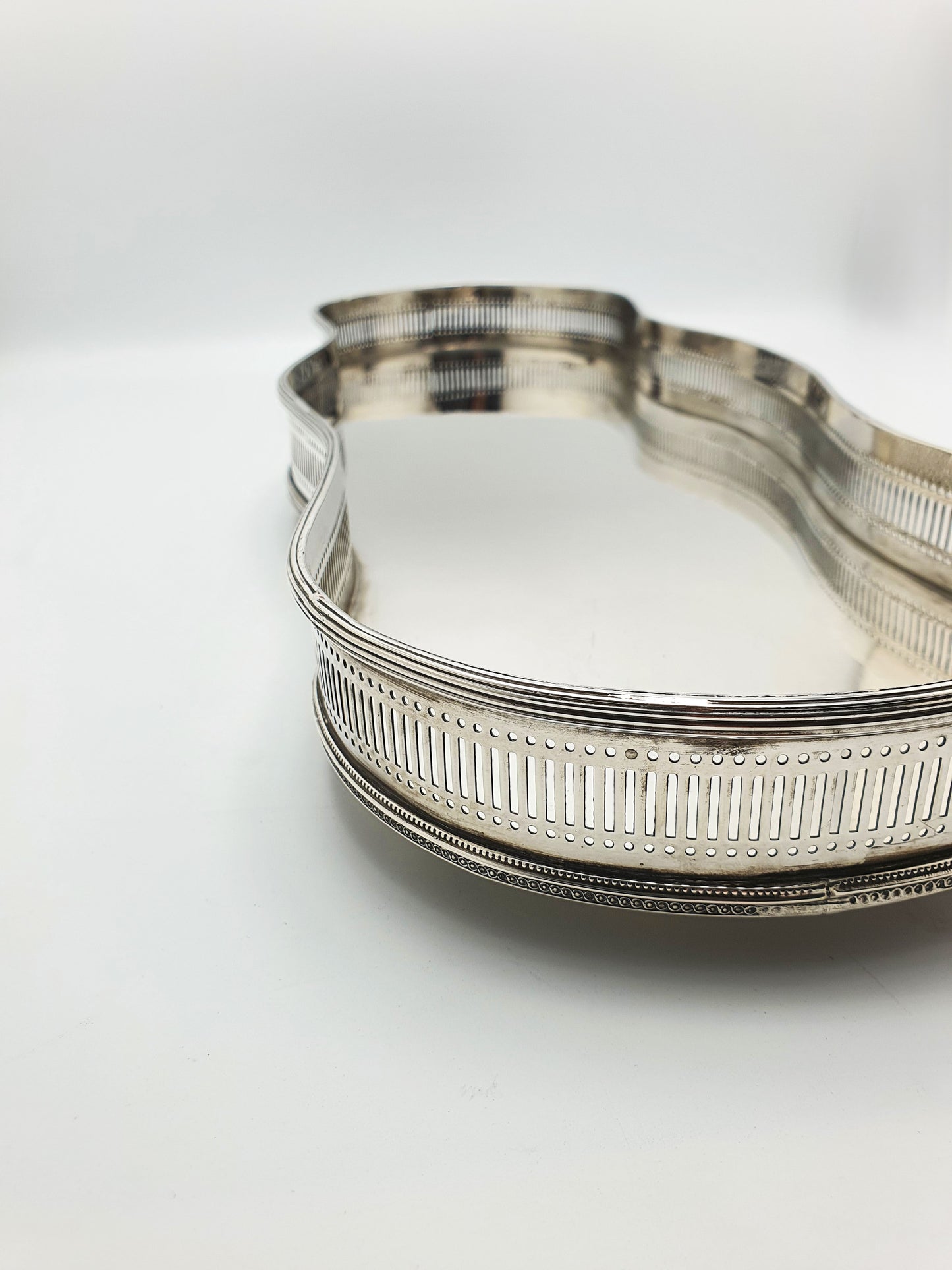 Nice Antique Silver-Plated Gallery Tray with Serpentine Edge and Pierced Sides – circa 1920
