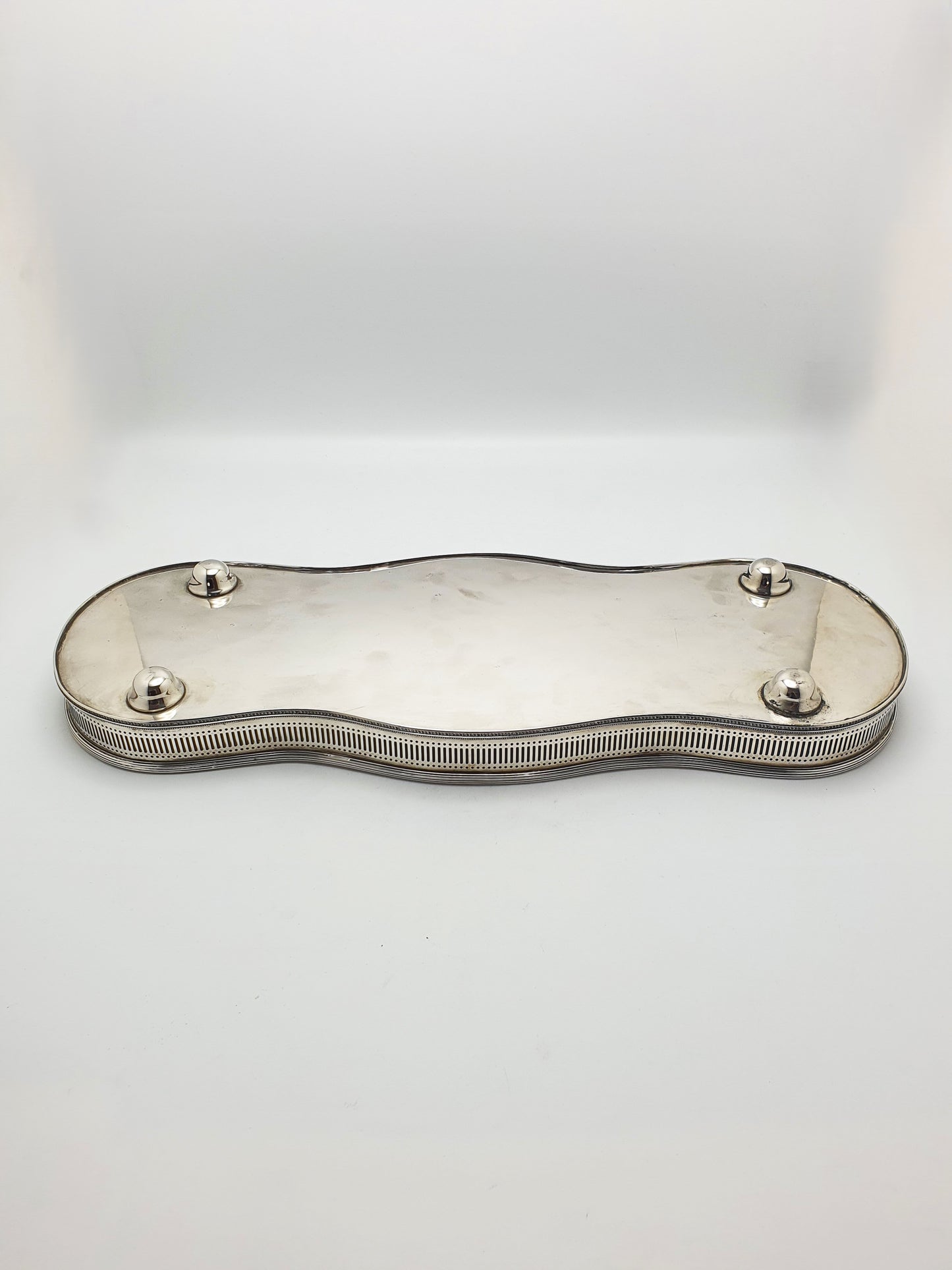 Nice Antique Silver-Plated Gallery Tray with Serpentine Edge and Pierced Sides – circa 1920