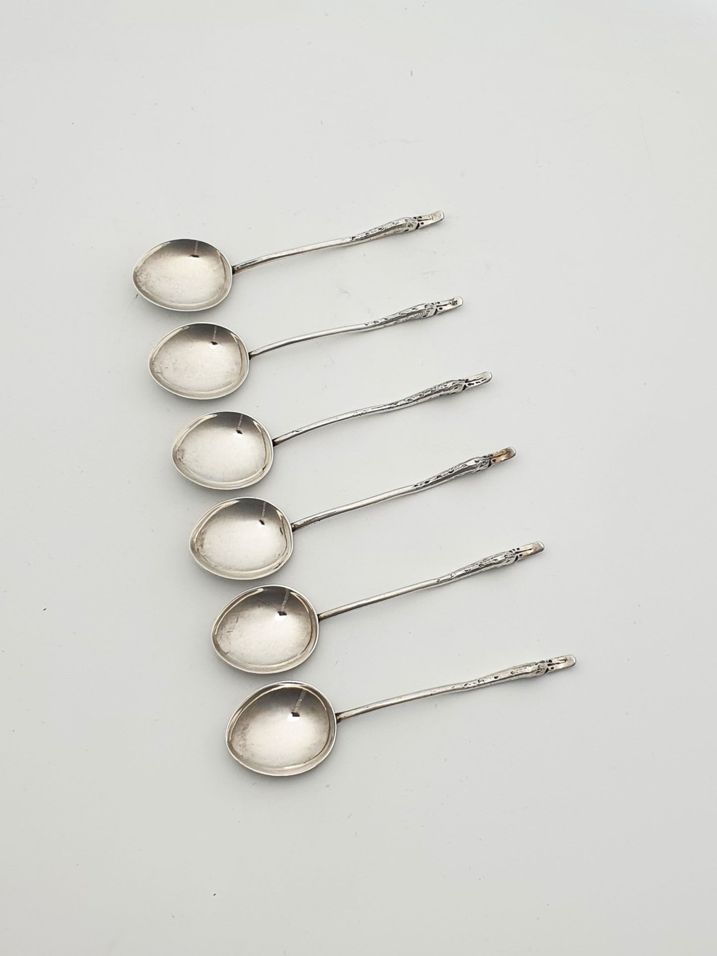 Unusual Set of 6 Sterling Silver Swan Neck Teaspoons - Birmingham 1906