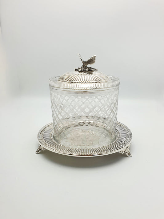 Antique Victorian Cut Glass and Silver-Plated Biscuit Box/Cookie Jar – circa 1880