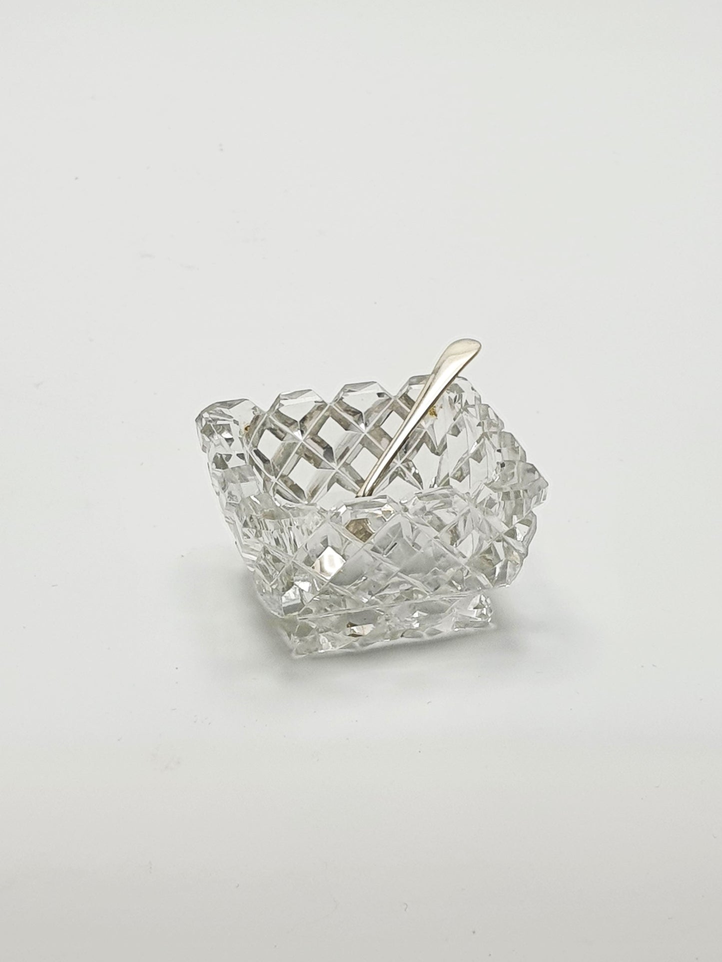 Lovely Art Deco Cut Crystal & Sterling Silver Salt Cellar Set - 1935