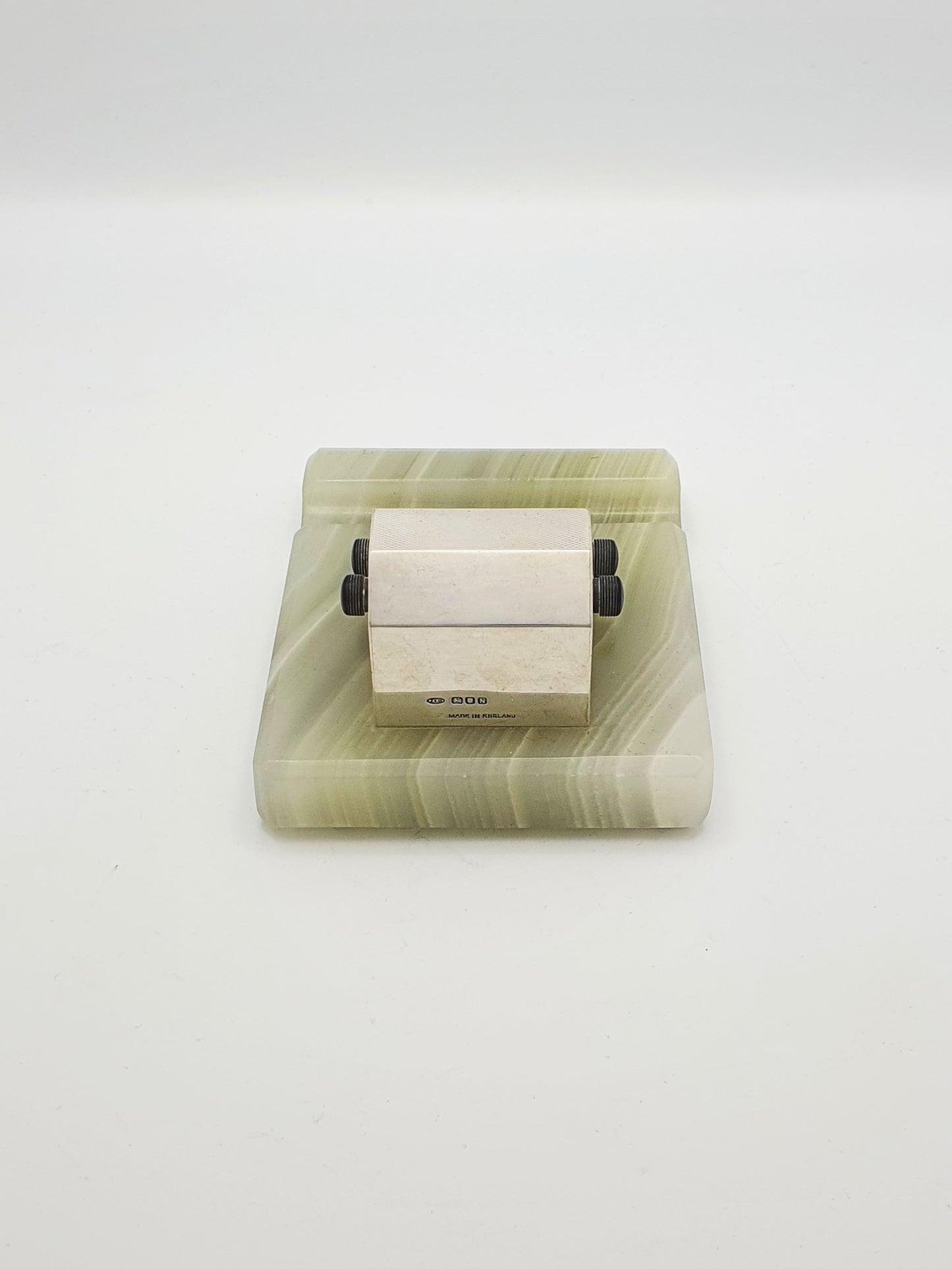 Nice Art Deco Sterling Silver Perpetual Desk Calendar with Green Onyx Base - 1948