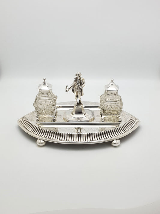 Stunning Antique Victorian Silver Plated Shakespeare Inkstand - circa 1880