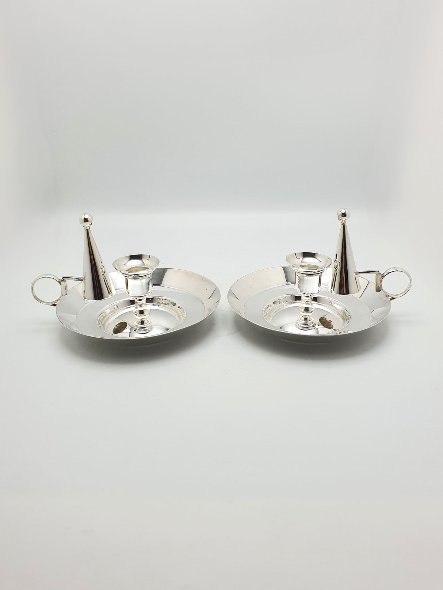 Lovely Pair Christopher Dresser Style Silver Plated Chamber Sticks - circa 1890