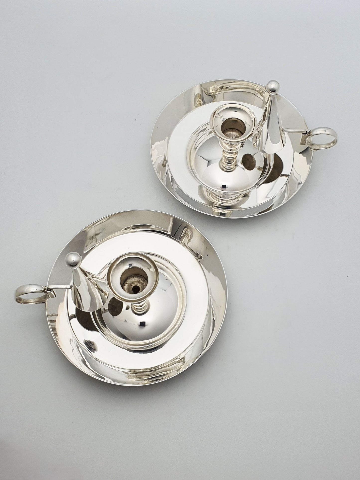 Lovely Pair Christopher Dresser Style Silver Plated Chamber Sticks - circa 1890