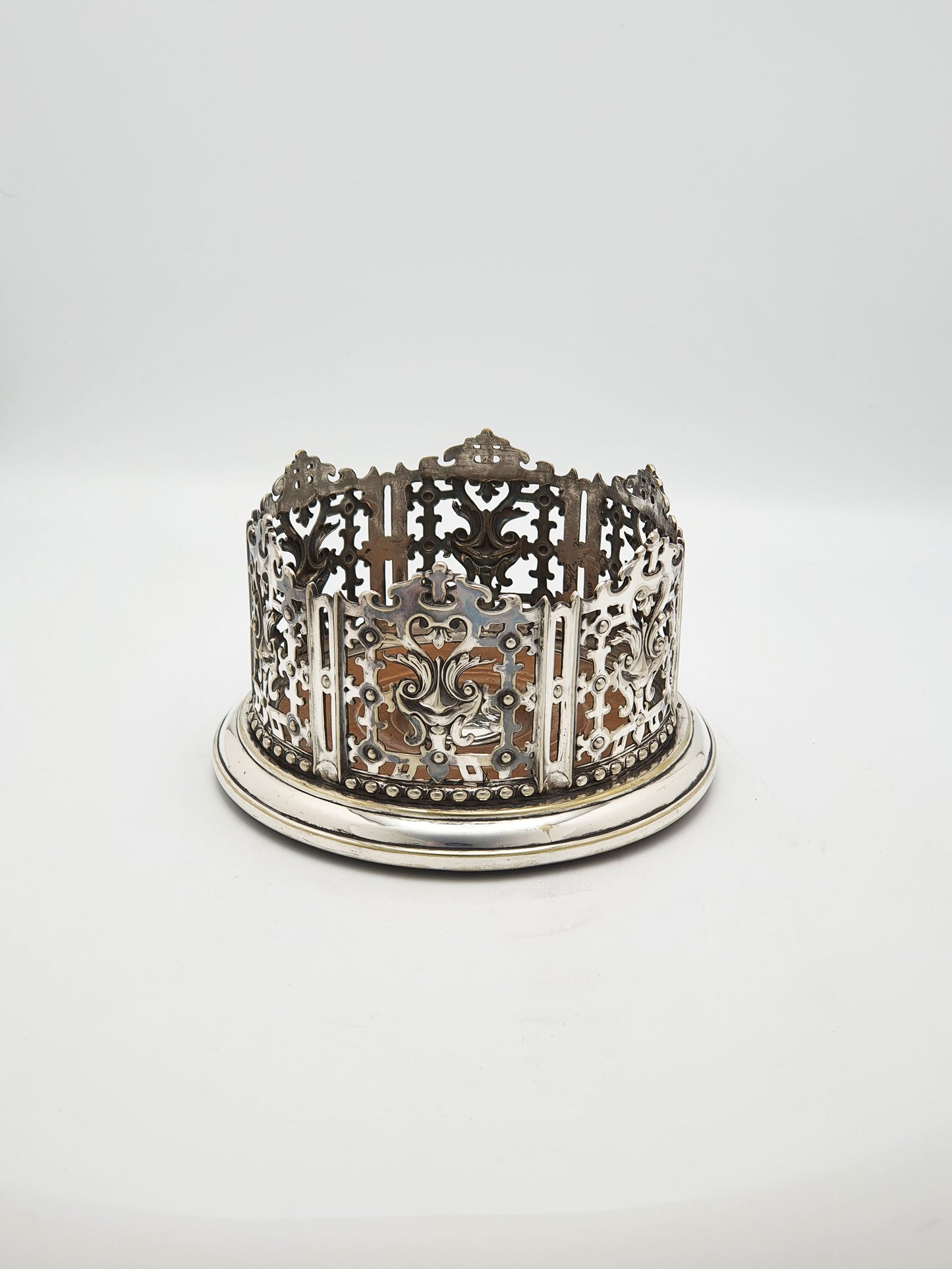 Antique Elkington Silver-Plated Wine Coaster with Gothic Revival Gallery – 1847