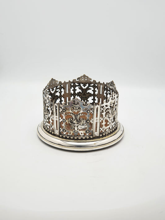 Antique Elkington Silver-Plated Wine Coaster with Gothic Revival Gallery – 1847