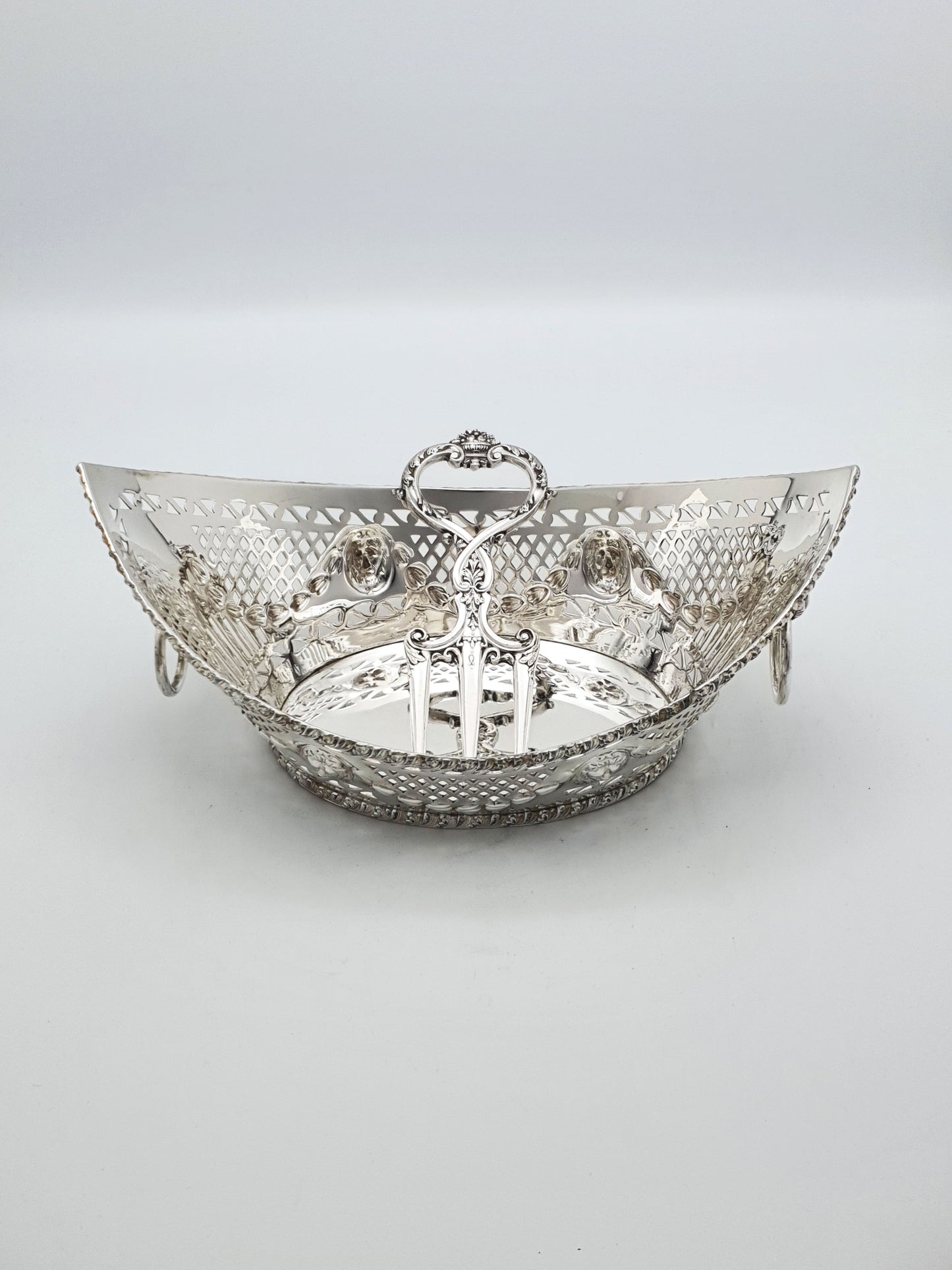 Elegant Antique Silver-Plate Lion Mask Bread Basket & Matching Fork - circa 1905