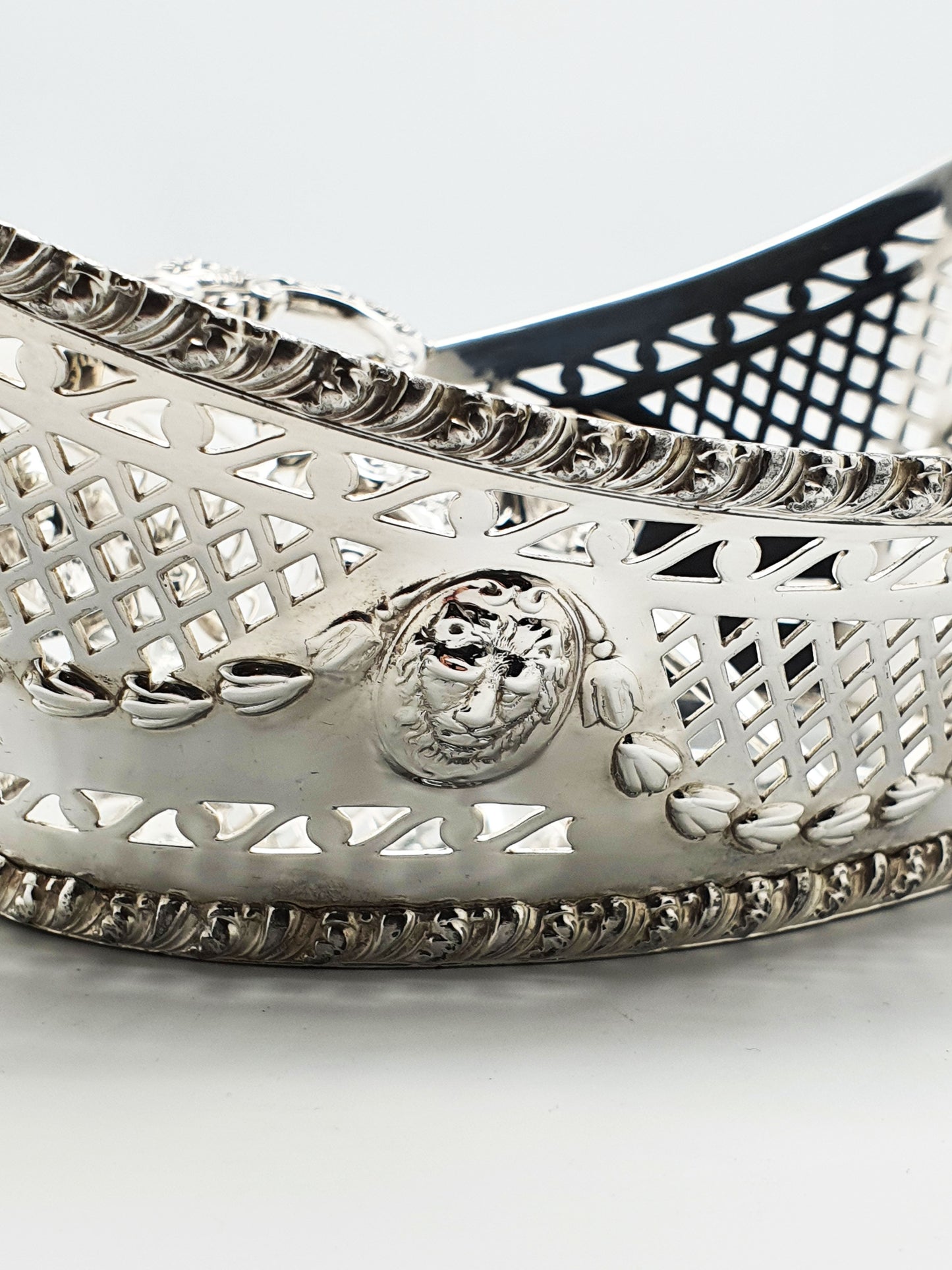 Elegant Antique Silver-Plate Lion Mask Bread Basket & Matching Fork - circa 1905