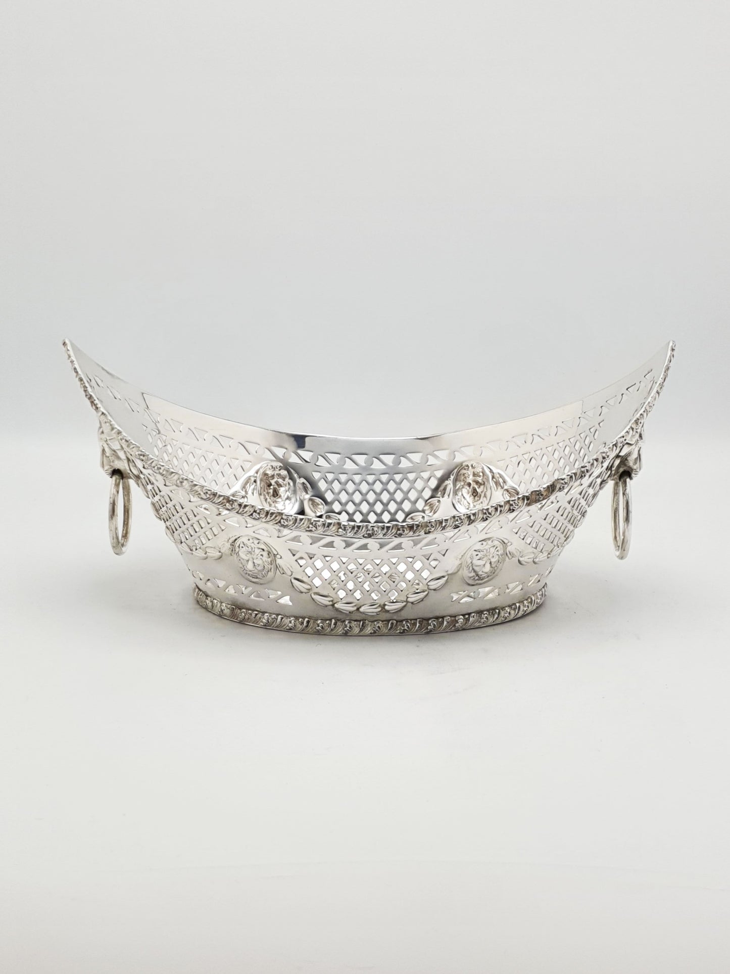 Elegant Antique Silver-Plate Lion Mask Bread Basket & Matching Fork - circa 1905