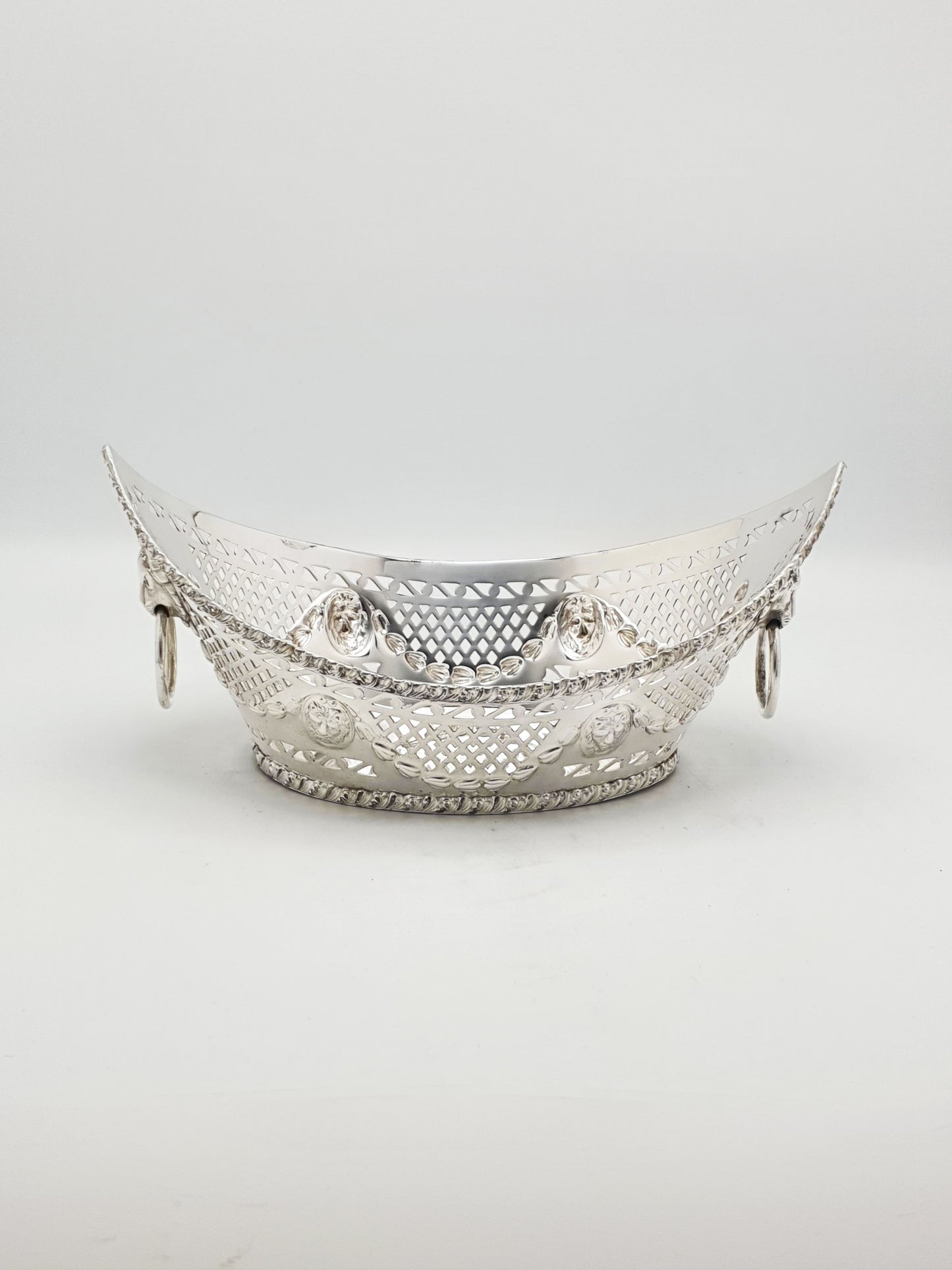 Elegant Antique Silver-Plate Lion Mask Bread Basket & Matching Fork - circa 1905