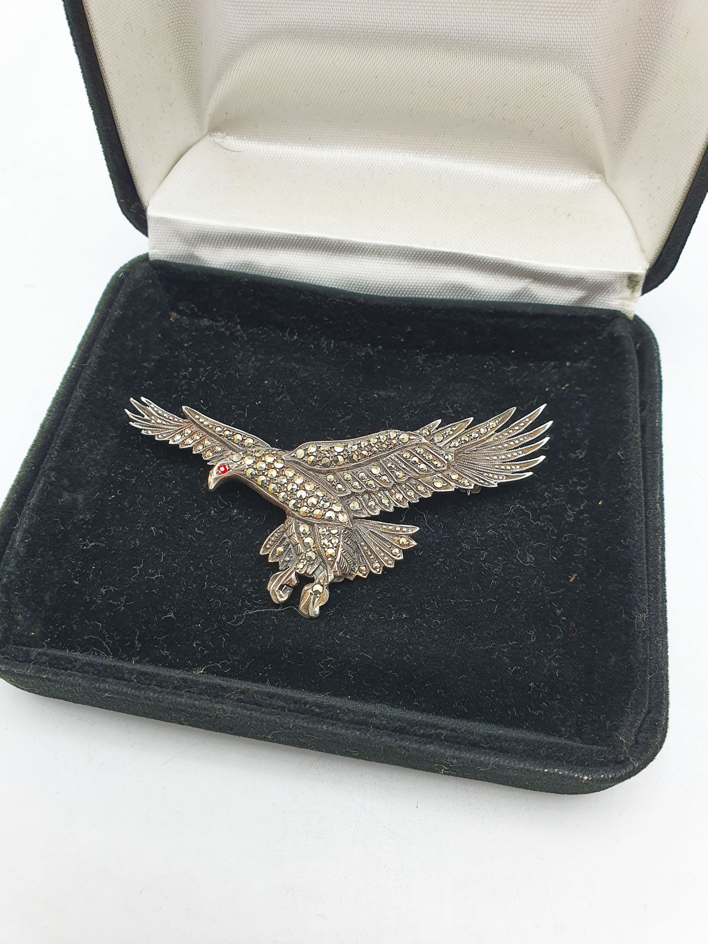 Gorgeous Art Deco Sterling Silver Marcasite Eagle Brooch – circa 1930