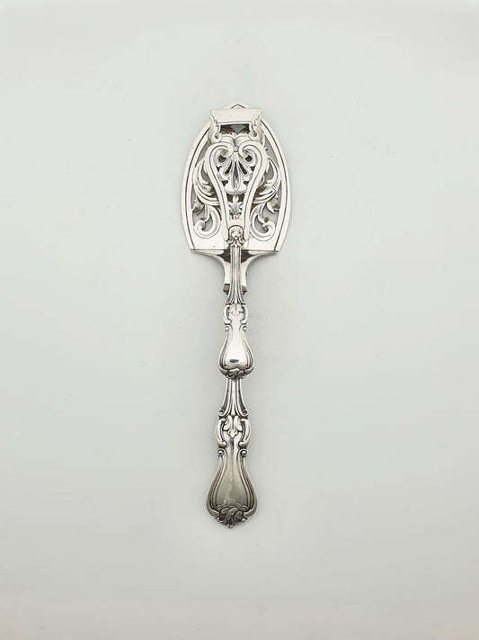 Antique Victorian Silver Plated Serving Tongs with Pierced Rococo Design – circa 1890
