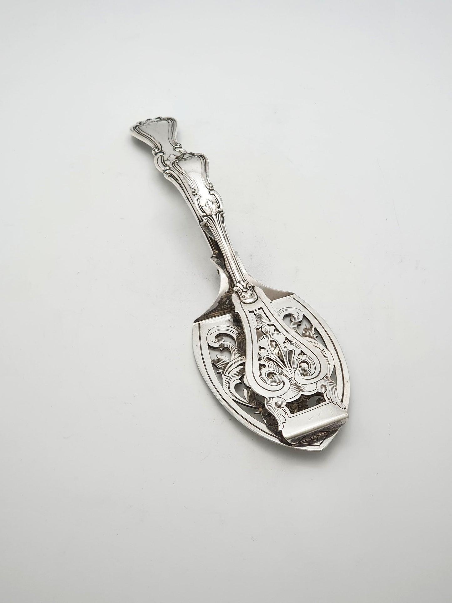 Antique Victorian Silver Plated Serving Tongs with Pierced Rococo Design – circa 1890