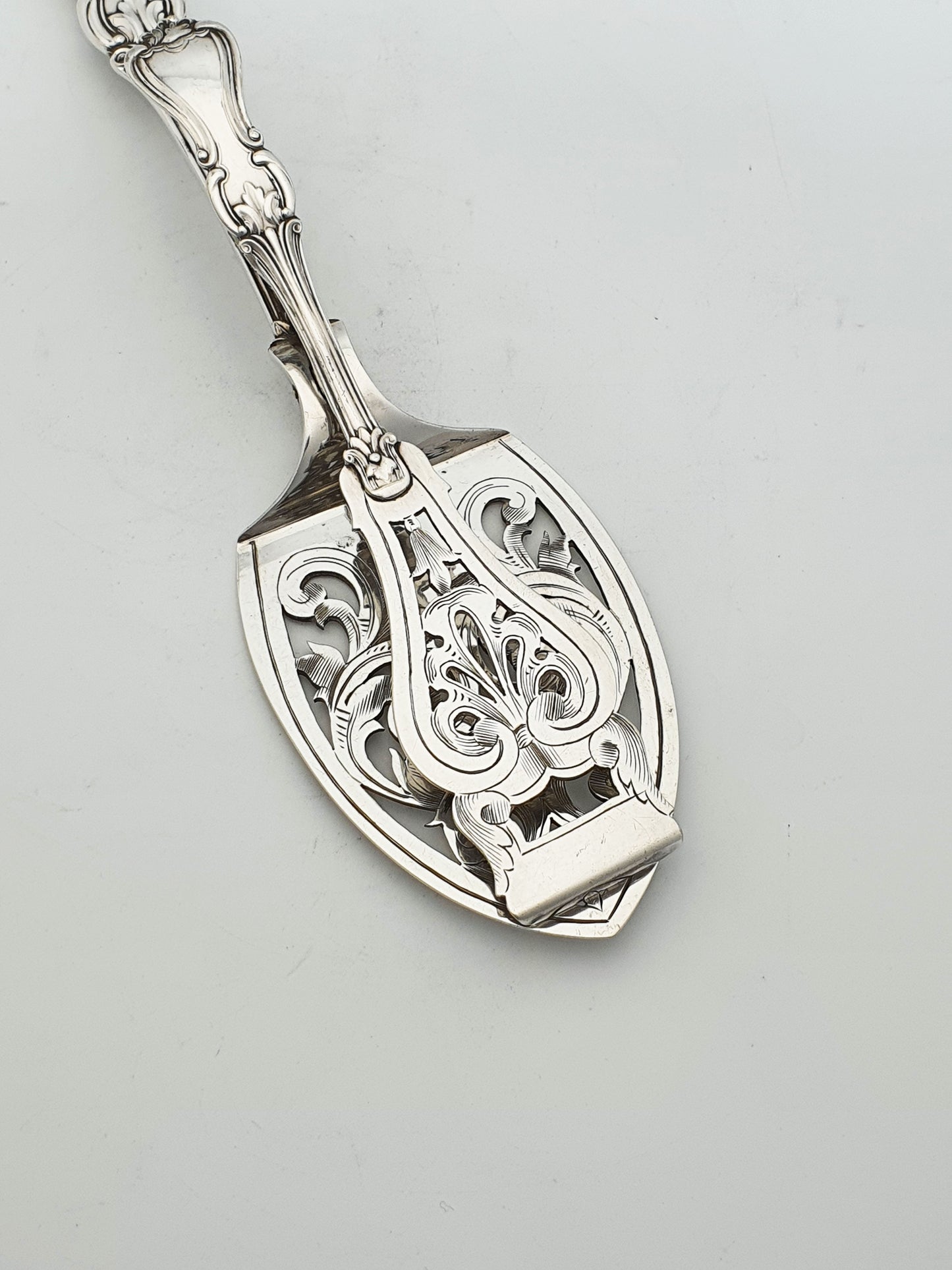 Antique Victorian Silver Plated Serving Tongs with Pierced Rococo Design – circa 1890