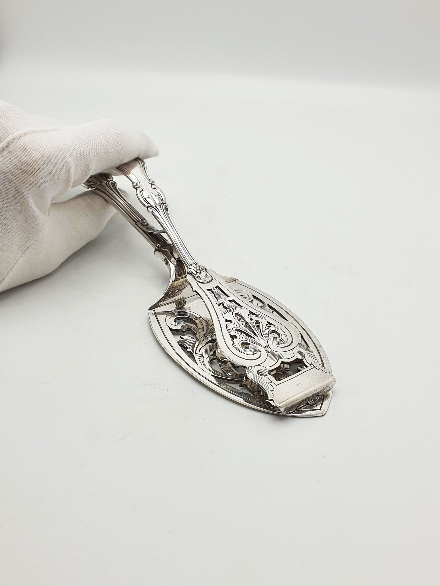 Antique Victorian Silver Plated Serving Tongs with Pierced Rococo Design – circa 1890