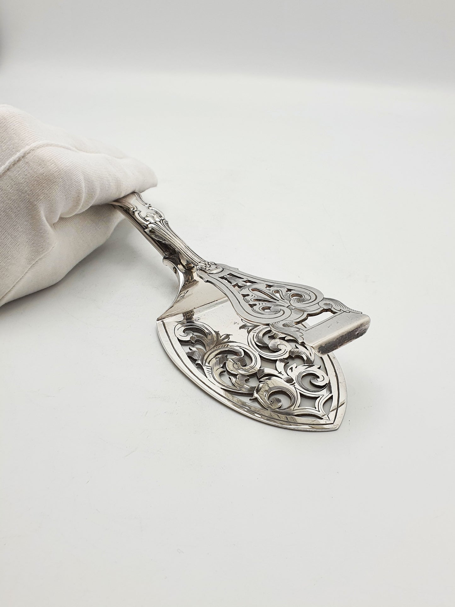Antique Victorian Silver Plated Serving Tongs with Pierced Rococo Design – circa 1890