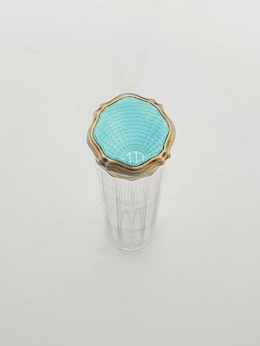 Nice Art Deco Sterling Silver & Guilloché Enamel Topped Jar - 1930