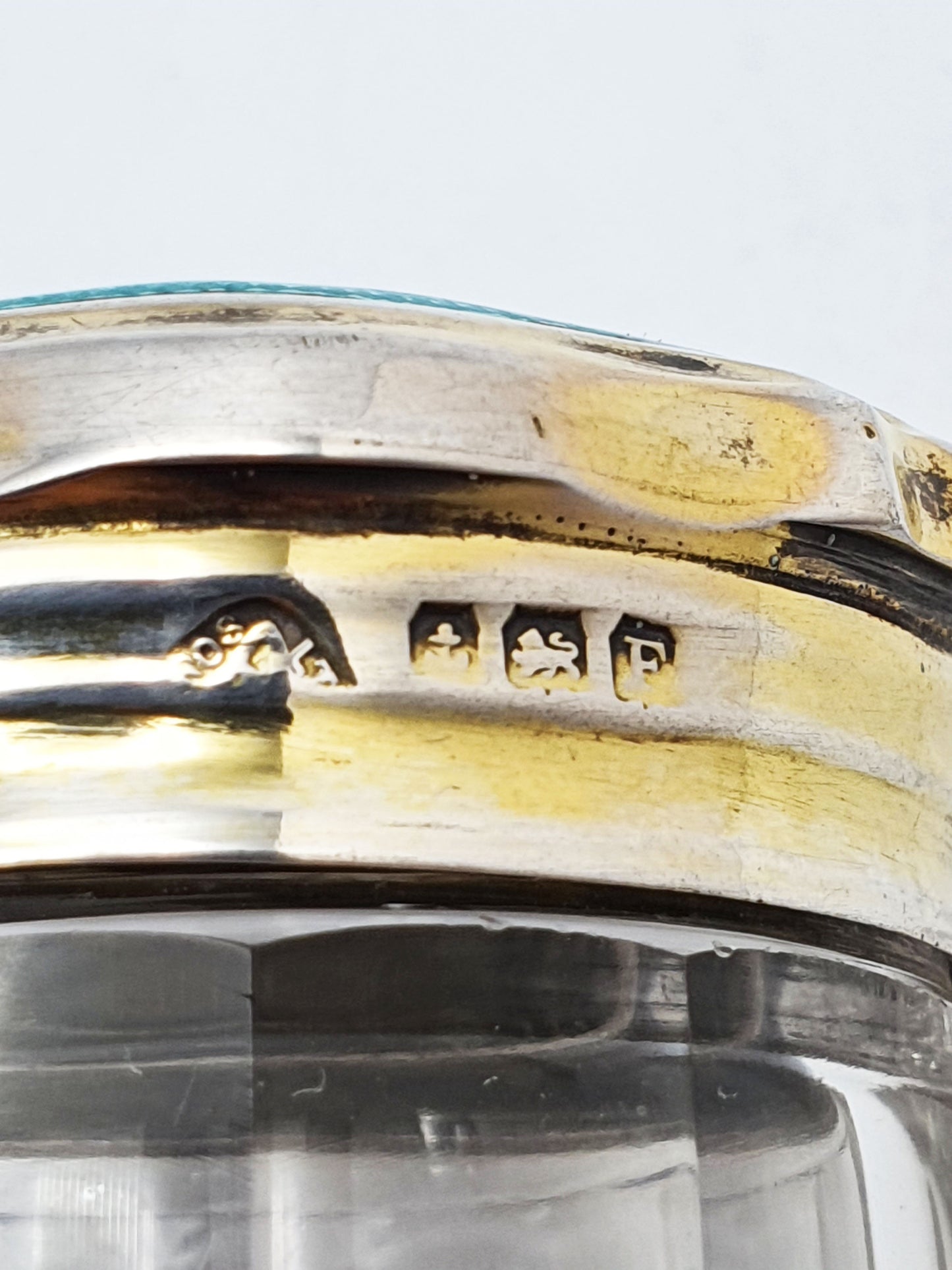 Nice Art Deco Sterling Silver & Guilloché Enamel Topped Jar - 1930