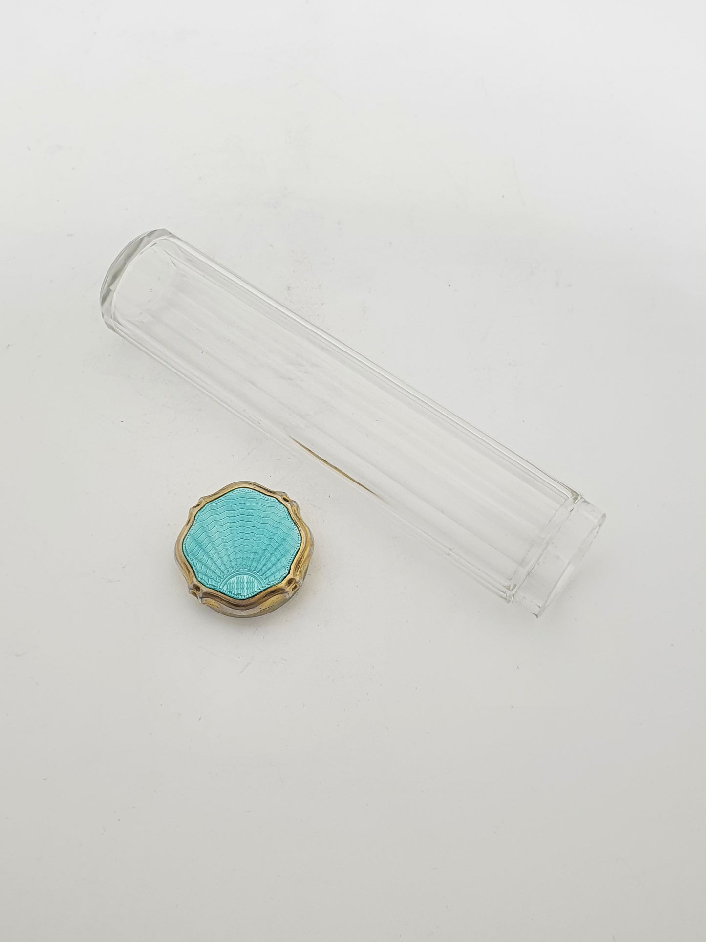 Nice Art Deco Sterling Silver & Guilloché Enamel Topped Jar - 1930