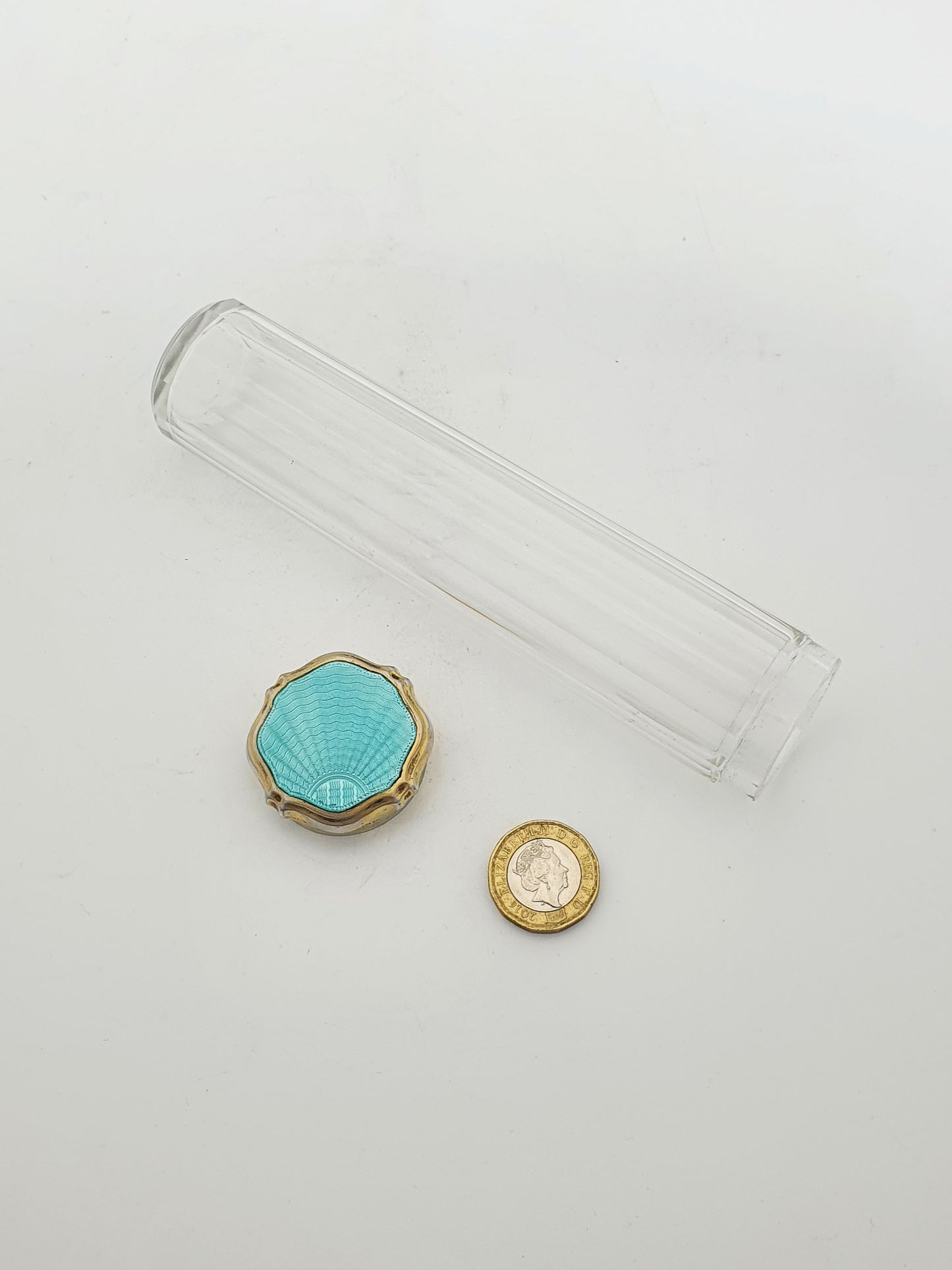 Nice Art Deco Sterling Silver & Guilloché Enamel Topped Jar - 1930