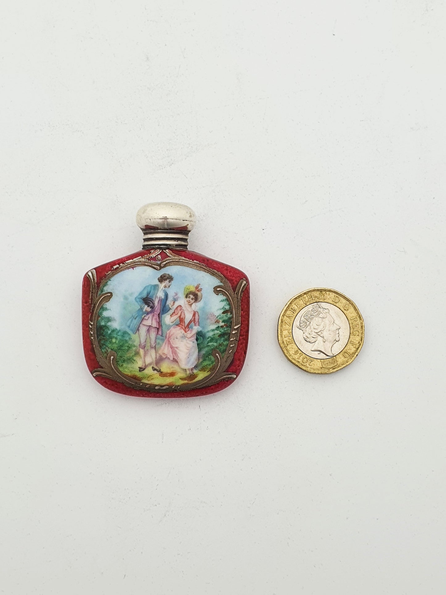Delightful Edwardian China Silver Topped Scent Bottle - 1905