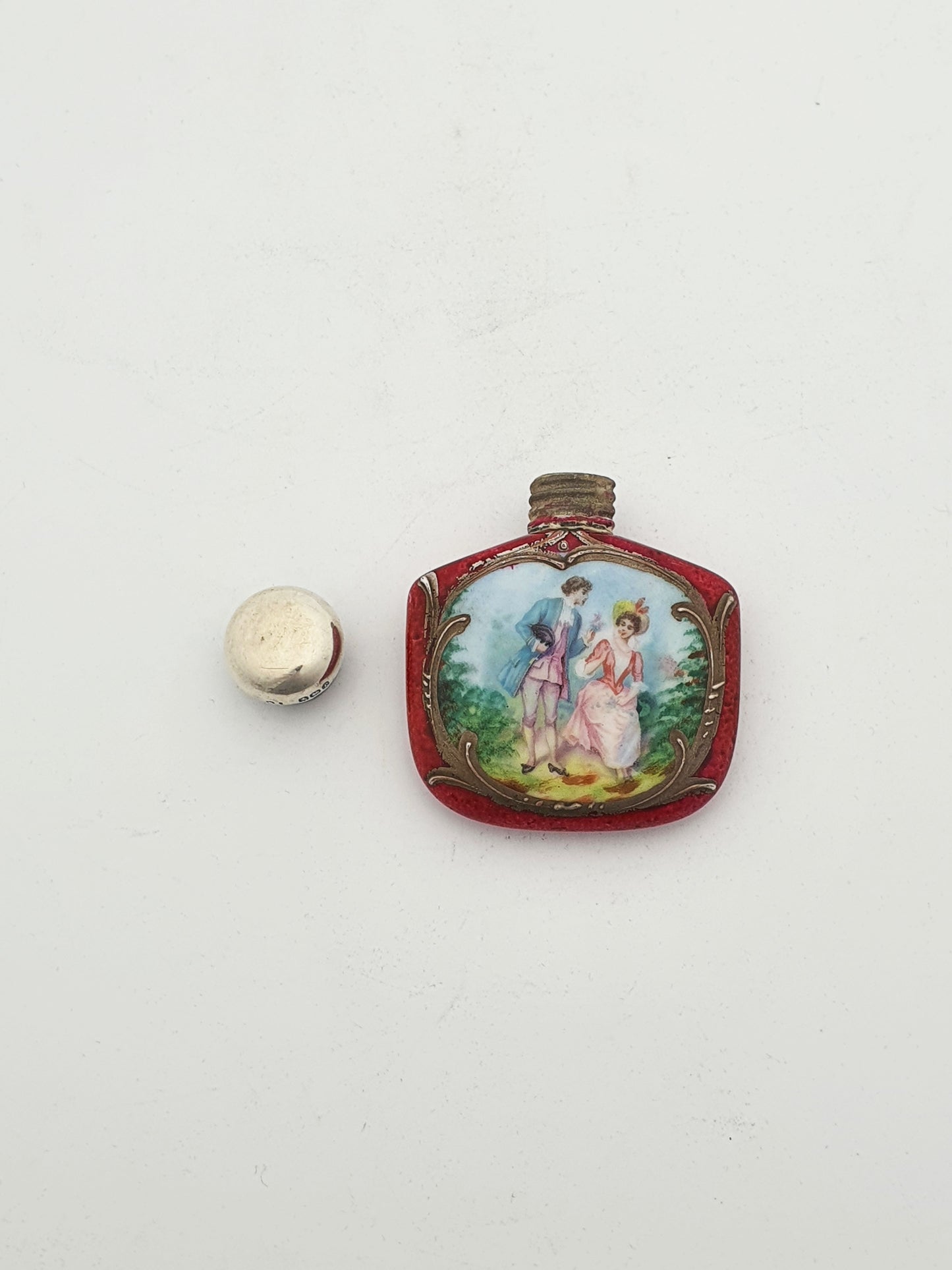 Delightful Edwardian China Silver Topped Scent Bottle - 1905