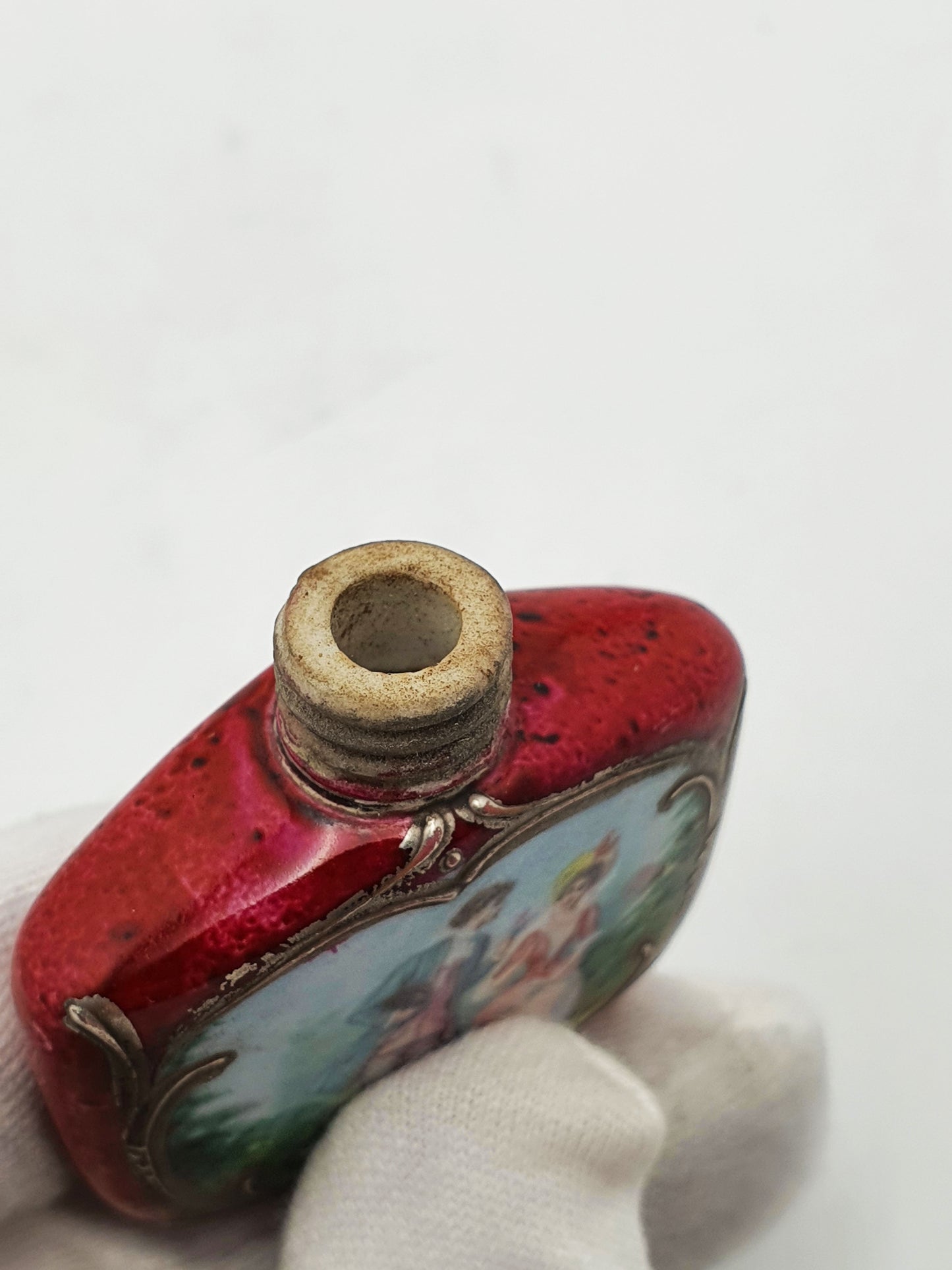 Delightful Edwardian China Silver Topped Scent Bottle - 1905