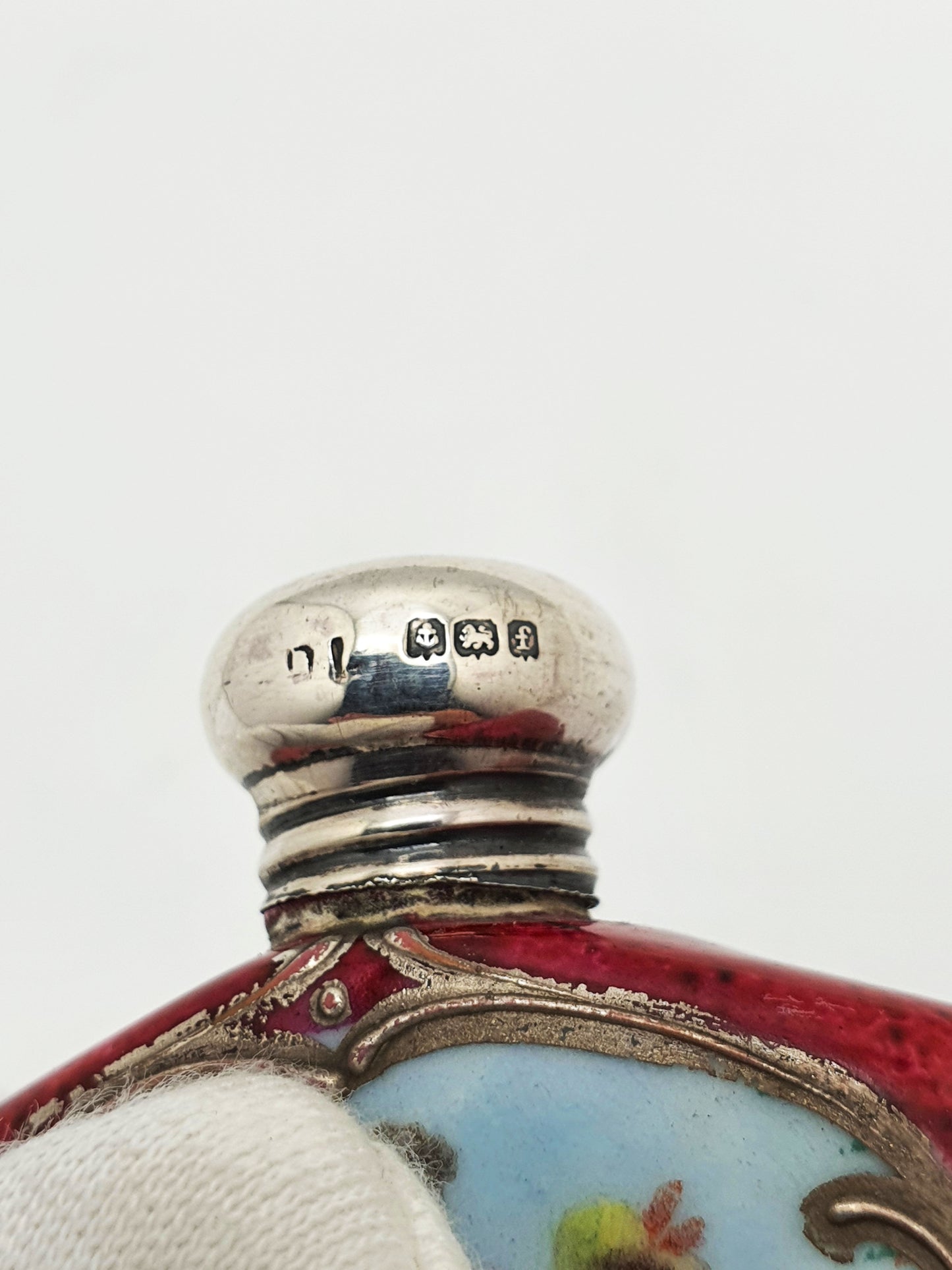 Delightful Edwardian China Silver Topped Scent Bottle - 1905