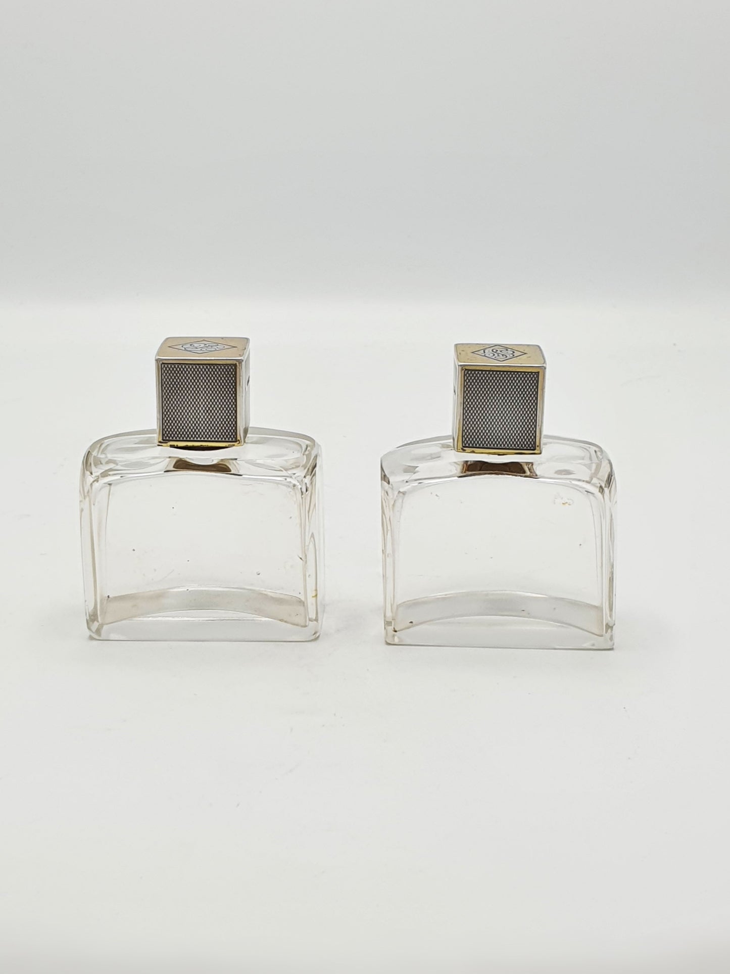 Stunning Pair of Art Deco Sterling Silver & Glass Perfume Bottles – London, 1934