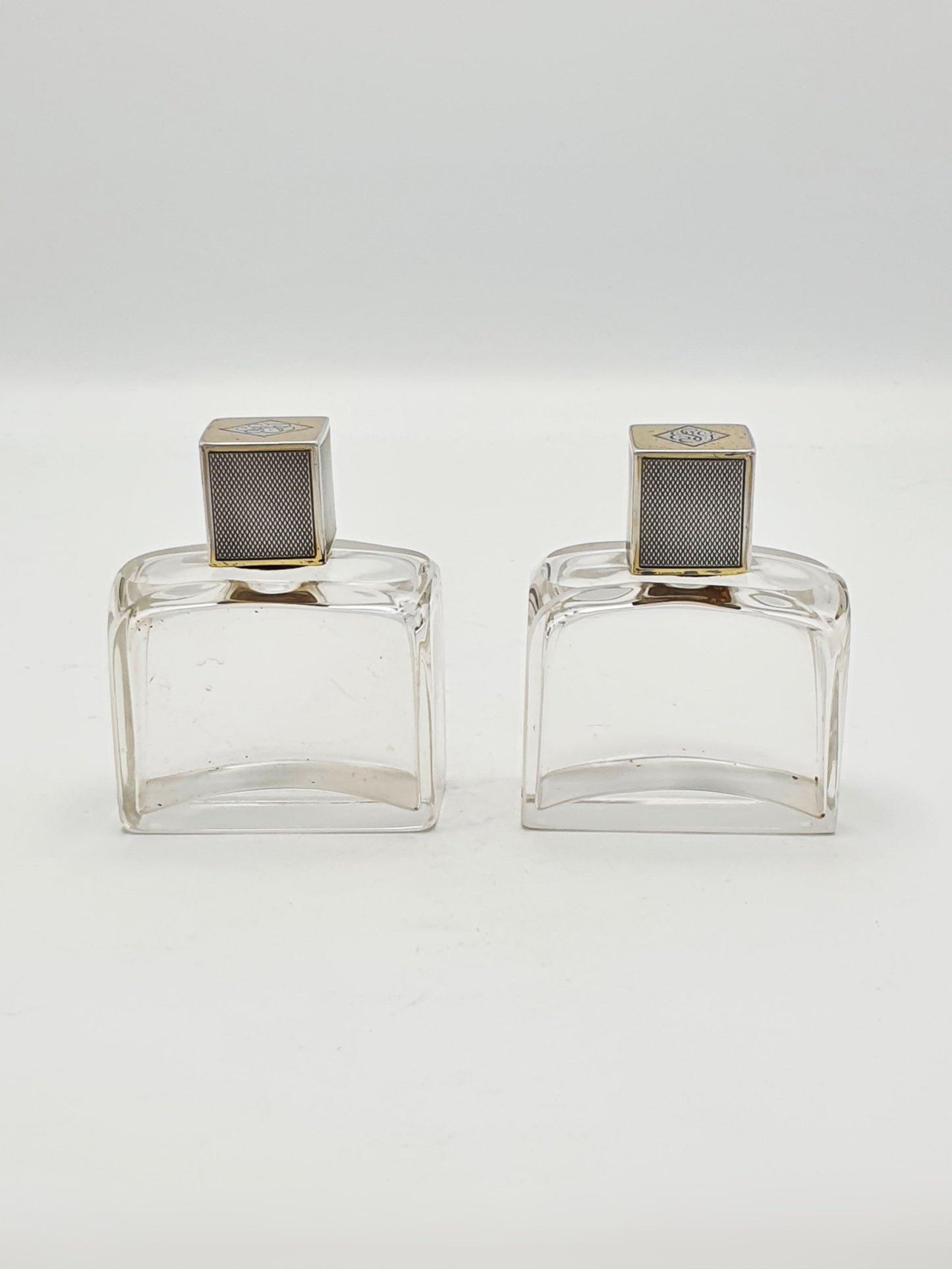 Stunning Pair of Art Deco Sterling Silver & Glass Perfume Bottles – London, 1934