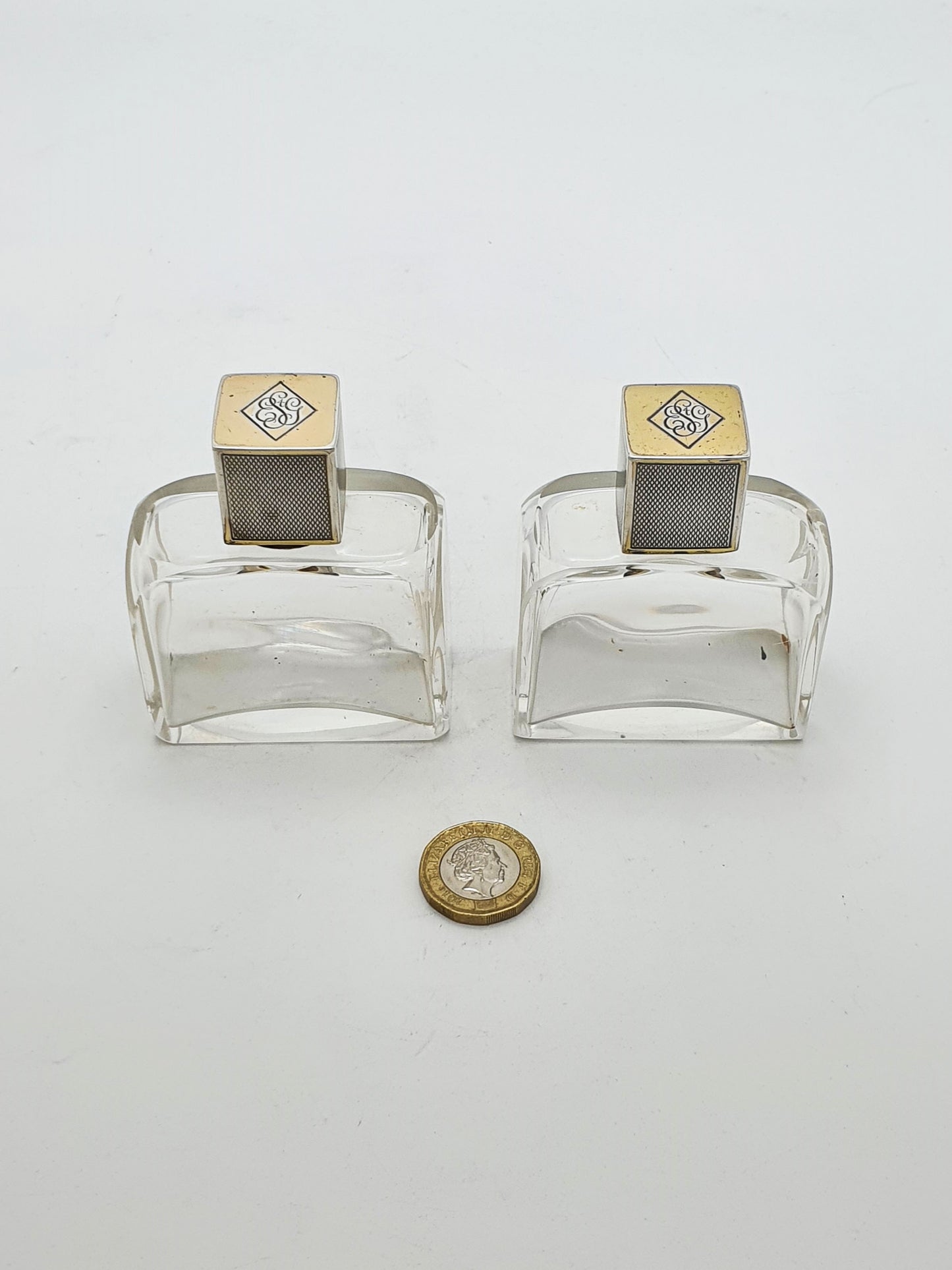 Stunning Pair of Art Deco Sterling Silver & Glass Perfume Bottles – London, 1934