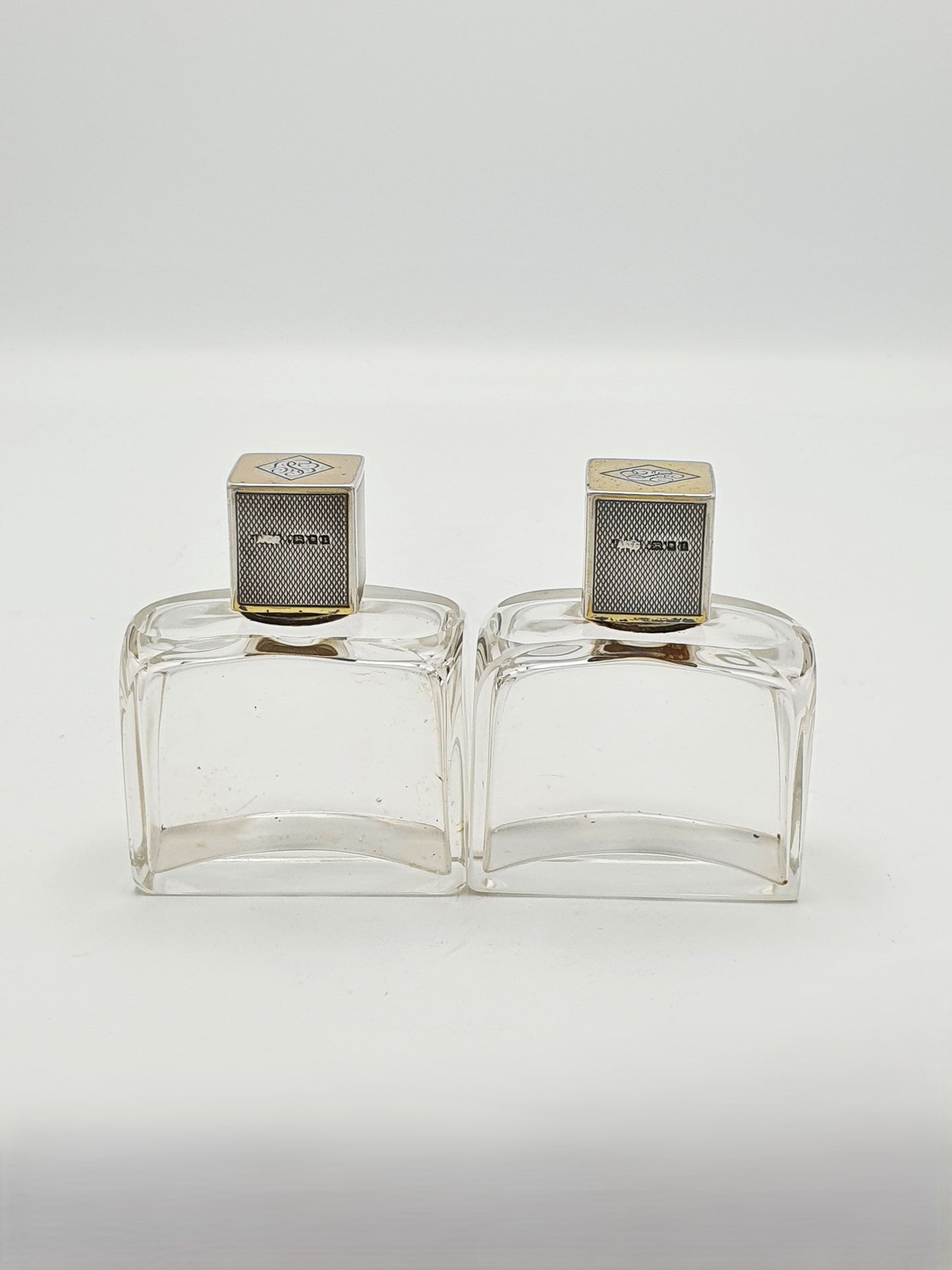 Stunning Pair of Art Deco Sterling Silver & Glass Perfume Bottles – London, 1934