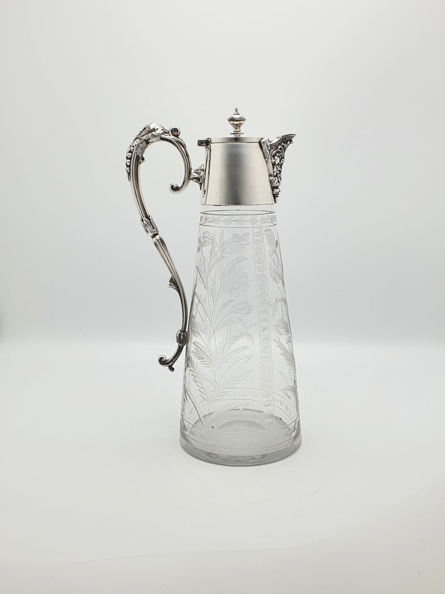 Stunning Antique Mappin & Webb Etched Glass & Silver Plate Claret Jug – circa 1890