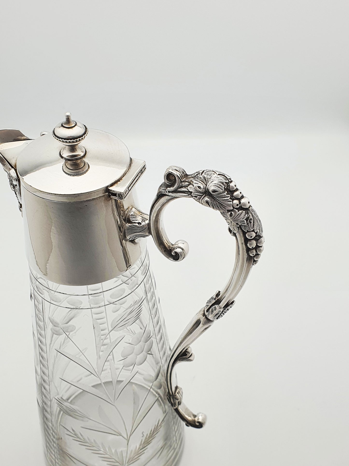 Stunning Antique Mappin & Webb Etched Glass & Silver Plate Claret Jug – circa 1890