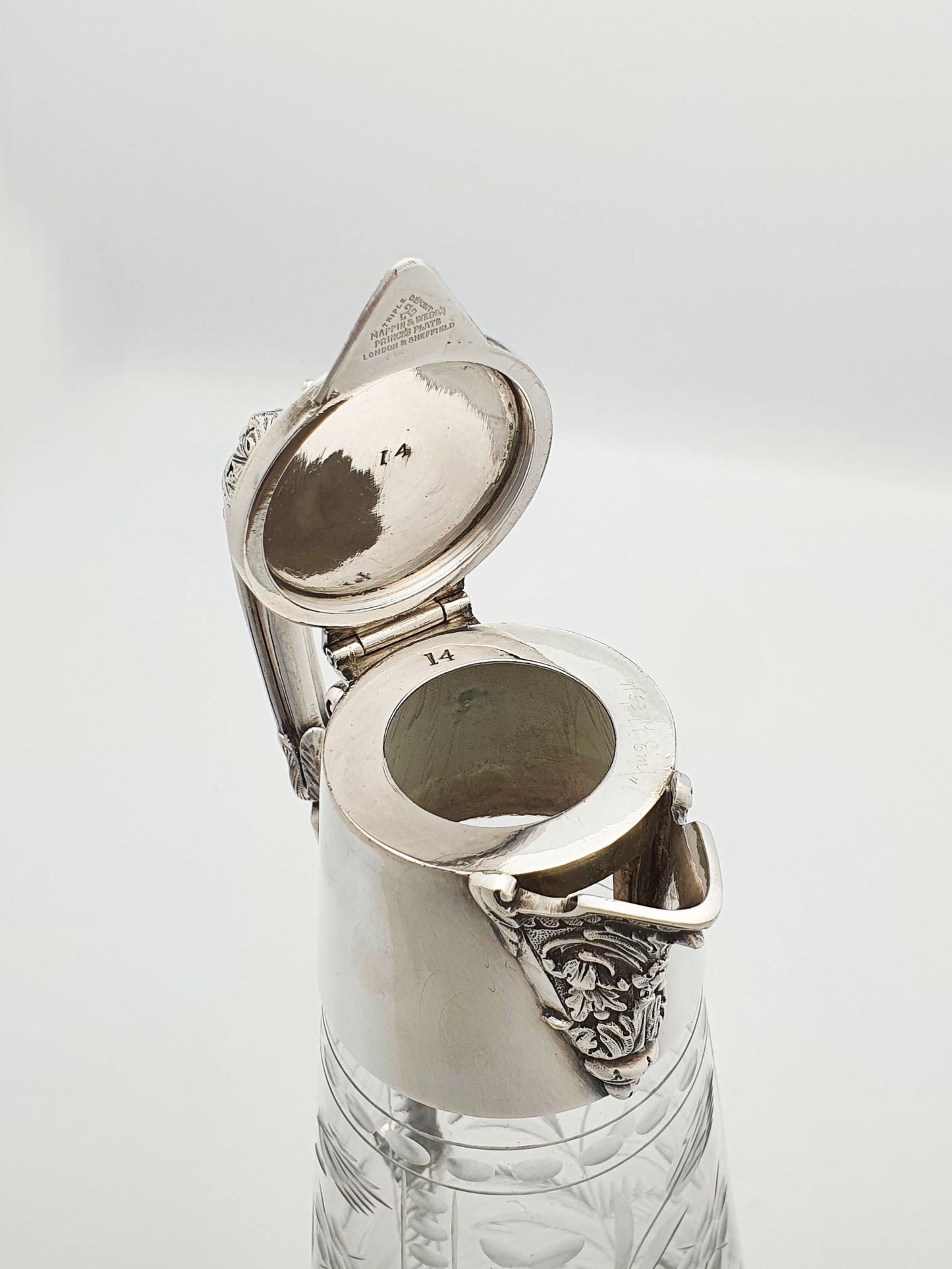 Stunning Antique Mappin & Webb Etched Glass & Silver Plate Claret Jug – circa 1890