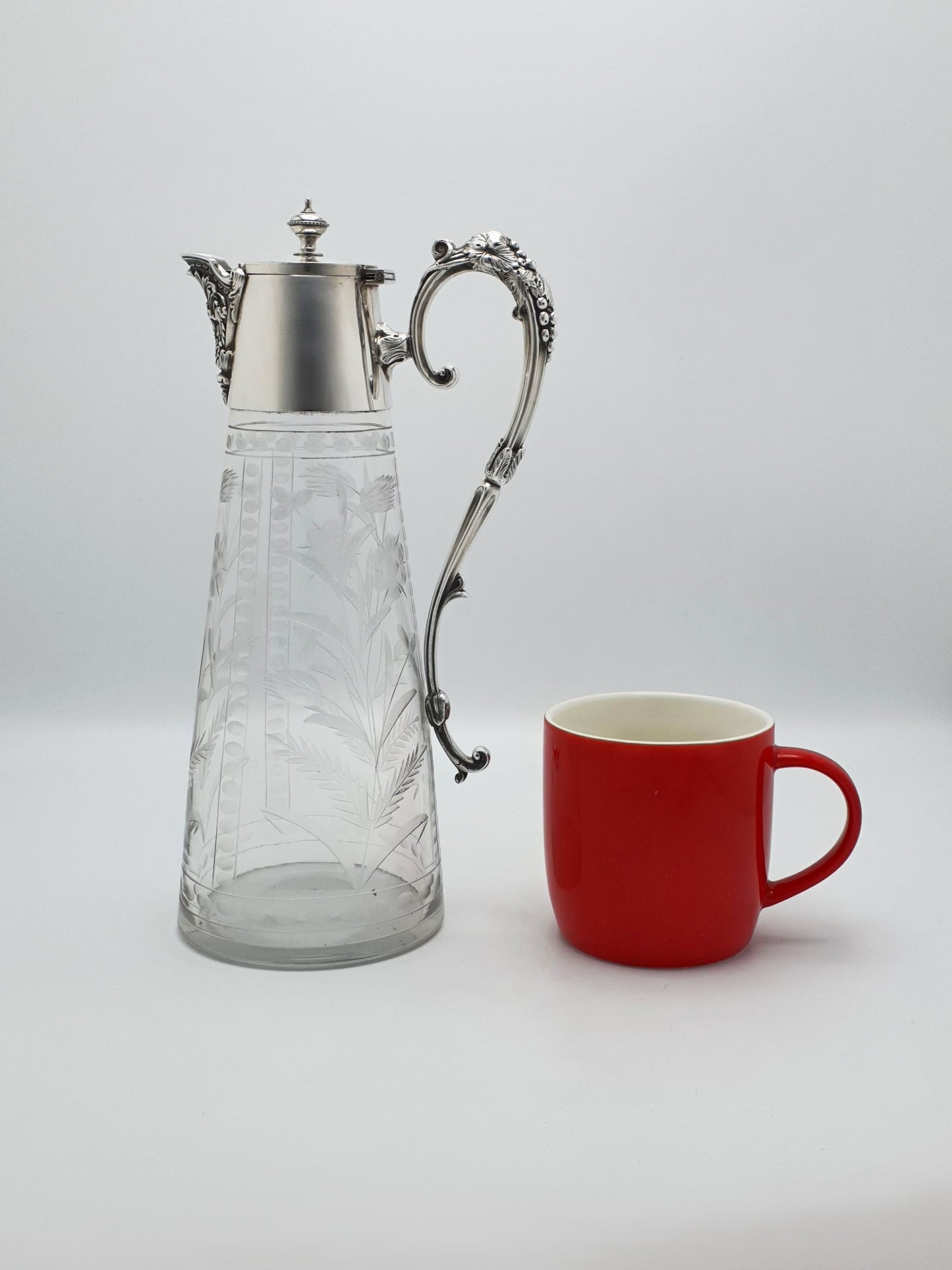Stunning Antique Mappin & Webb Etched Glass & Silver Plate Claret Jug – circa 1890