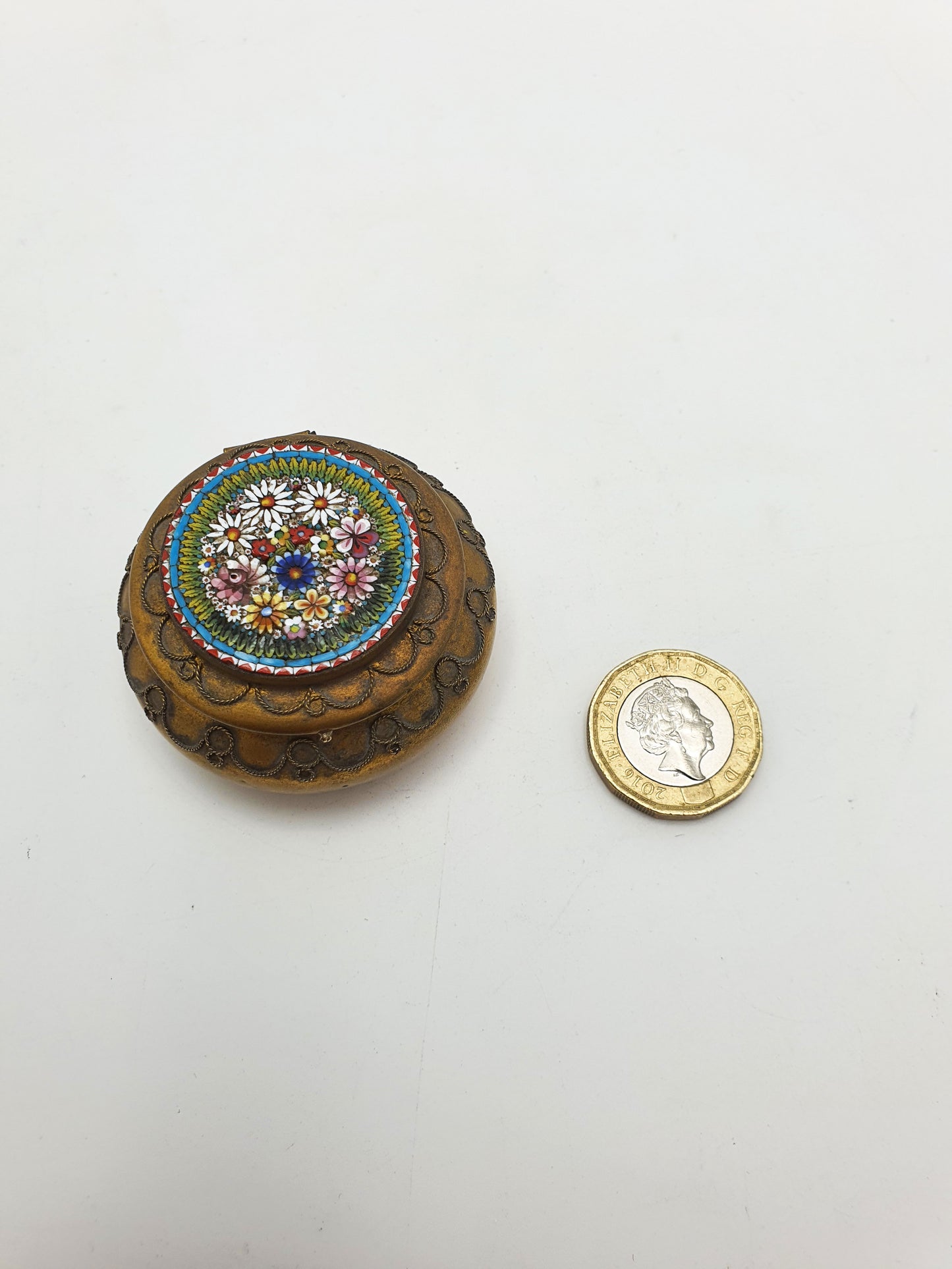 Lovely Antique Italian Micro Mosaic Grand Tour Pill Box – circa 1900
