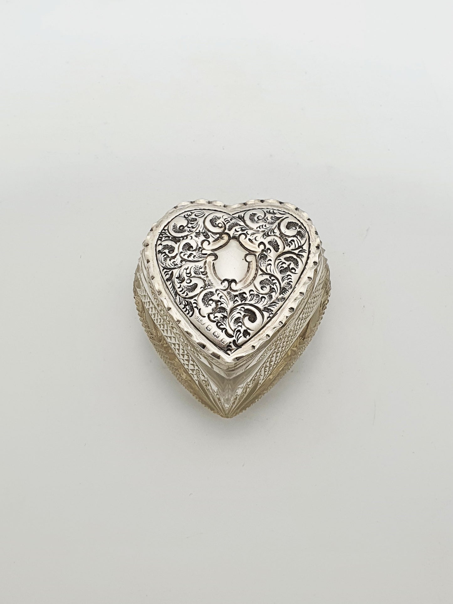 Gorgeous Edwardian Heart-Shaped Cut Glass & Sterling Silver Box - 1905